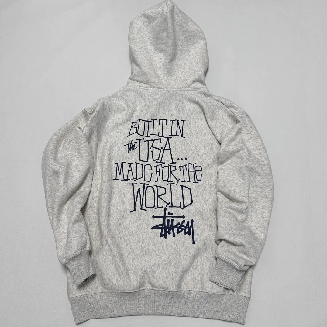 Graffiti word sweatshirt Stussy FW24 BUILT IN USA HOODIE English logo on the back plus velvet hooded sweatshirt/hoodie black gray blue S-XL