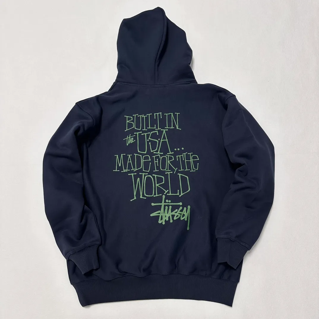 Graffiti word sweatshirt Stussy FW24 BUILT IN USA HOODIE English logo on the back plus velvet hooded sweatshirt/hoodie black gray blue S-XL