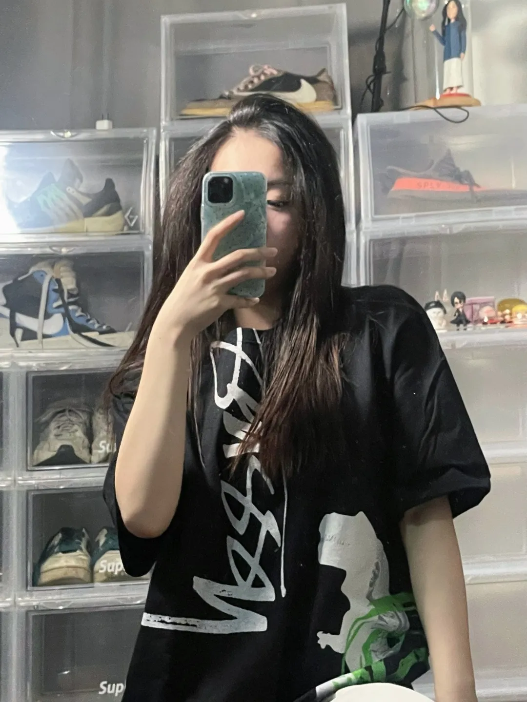 STUSSY X DAVID SS24 joint model CARSON DINO TEE dinosaur digital print short-sleeved Tee black and white S-XL