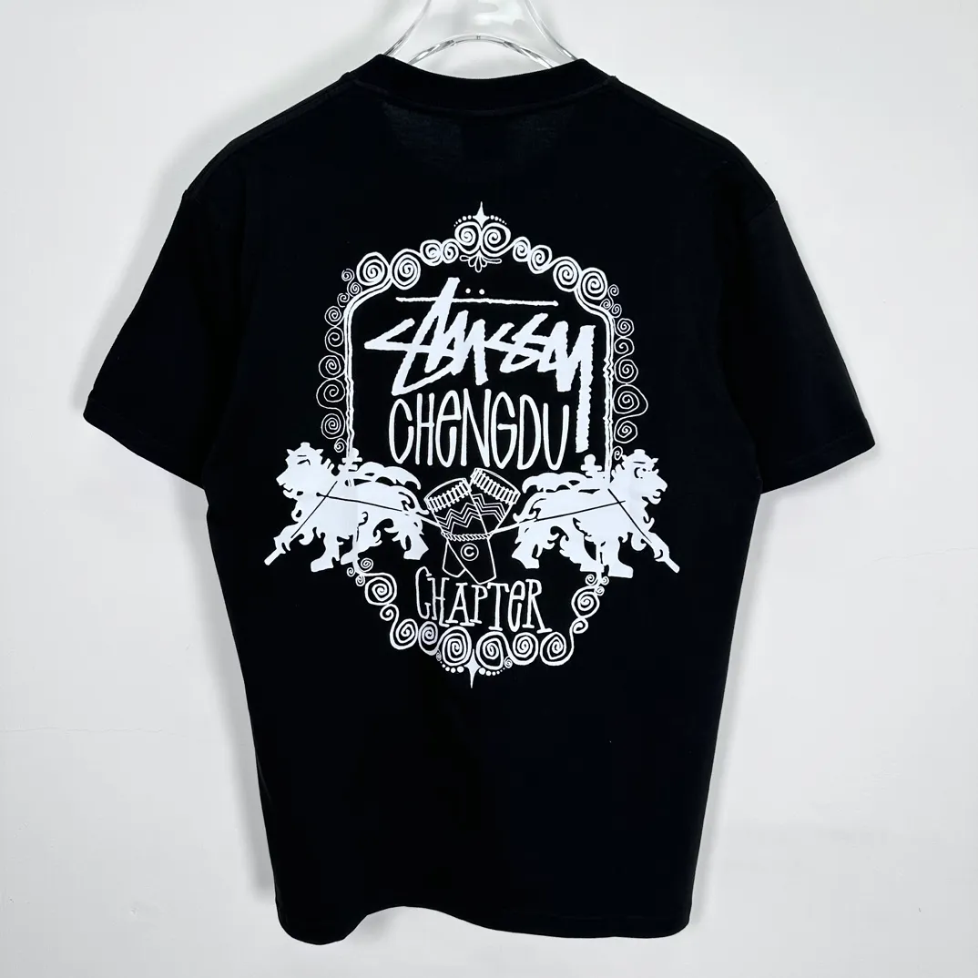 Lion T-shirt STUSSY 24FW CHENGDU CHAPTER TEE Chengdu limited short-sleeved Tee black and white S-XL