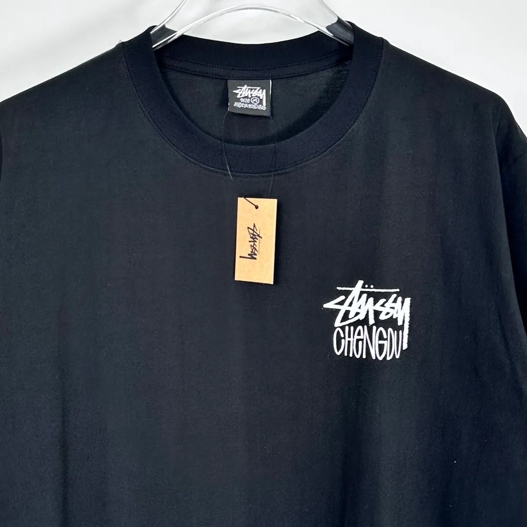 Lion T-shirt STUSSY 24FW CHENGDU CHAPTER TEE Chengdu limited short-sleeved Tee black and white S-XL