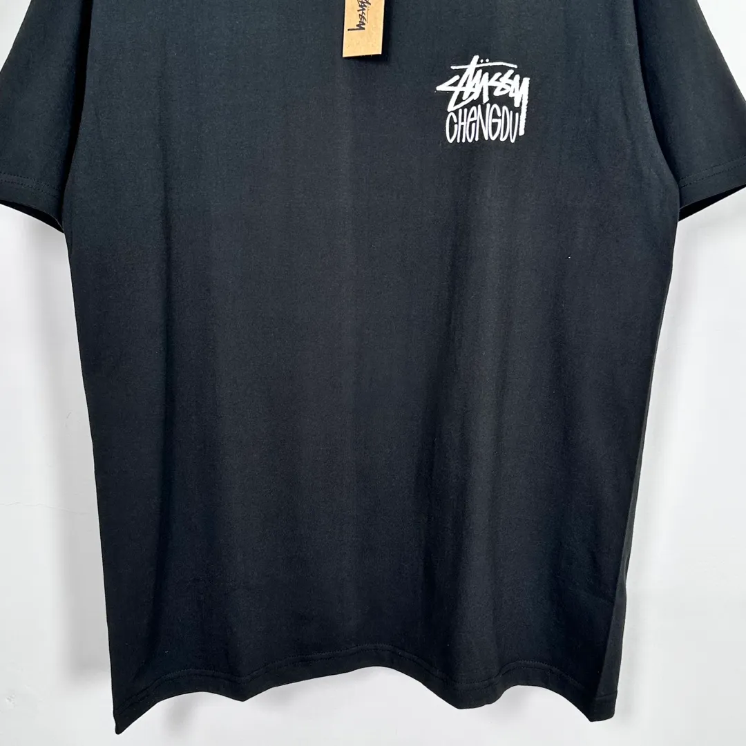 Lion T-shirt STUSSY 24FW CHENGDU CHAPTER TEE Chengdu limited short-sleeved Tee black and white S-XL