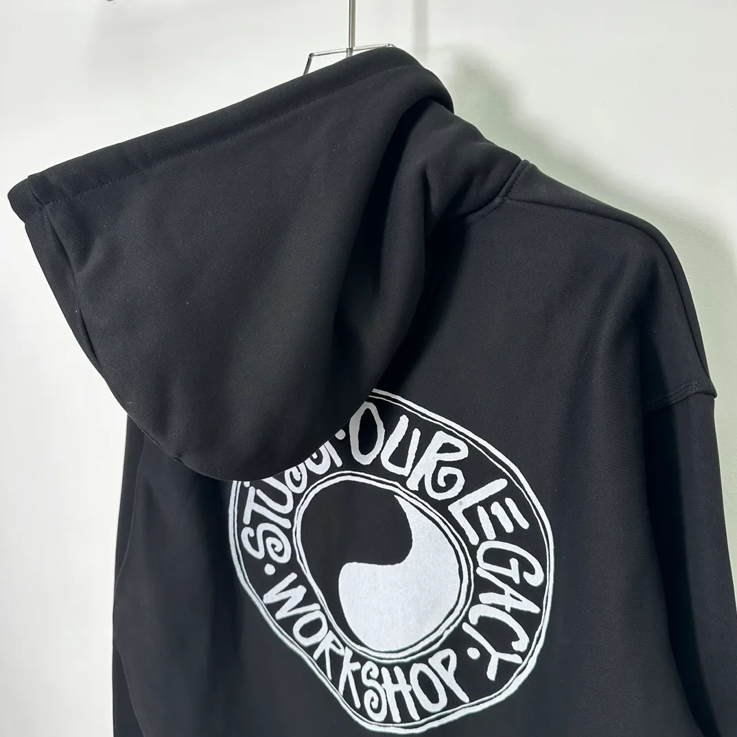 Tai Chi hoodie Stussy x OUR LEGACY joint model FW24 WORK SHOP BUANA HOODIE PIGMENT DYED yin and yang pattern logo sweatshirt black and white S- XL