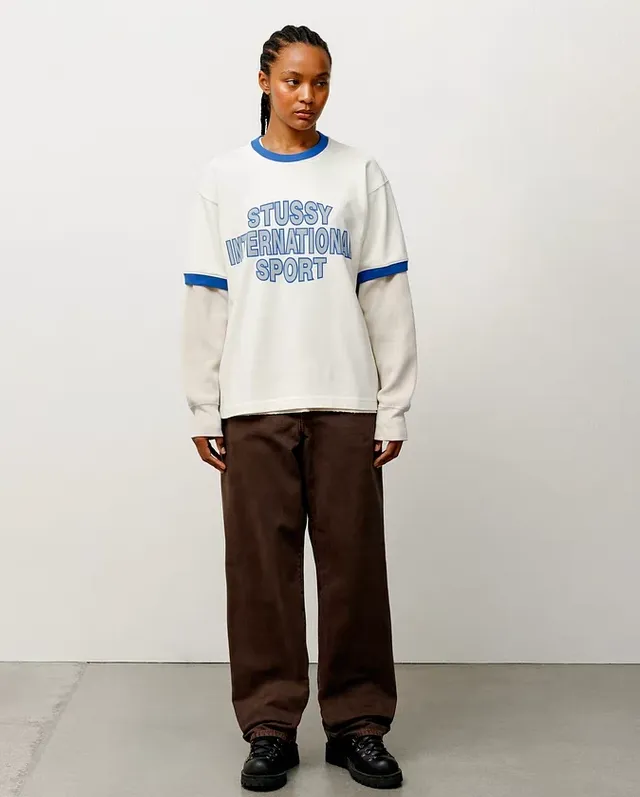 Contrast color collar T-shirt STUSSY SS25 HEAVY JERSEY CREW High weight knitted sports short-sleeved washed black beige S- XL