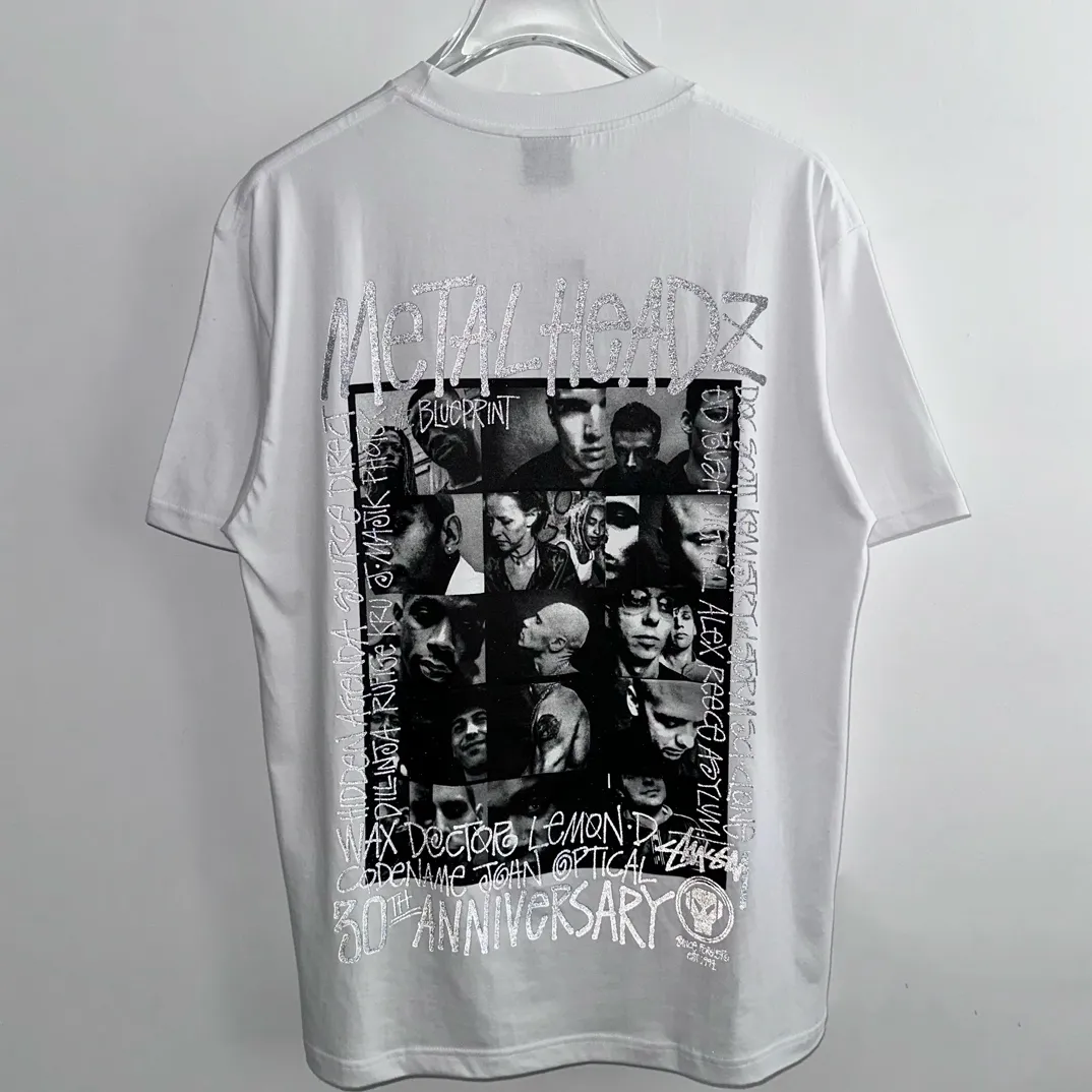 Reflective renderings STUSSY x GOLDIE METALHEADZ SS24 joint model TEE 3M reflective black band character T-shirt white S-XL