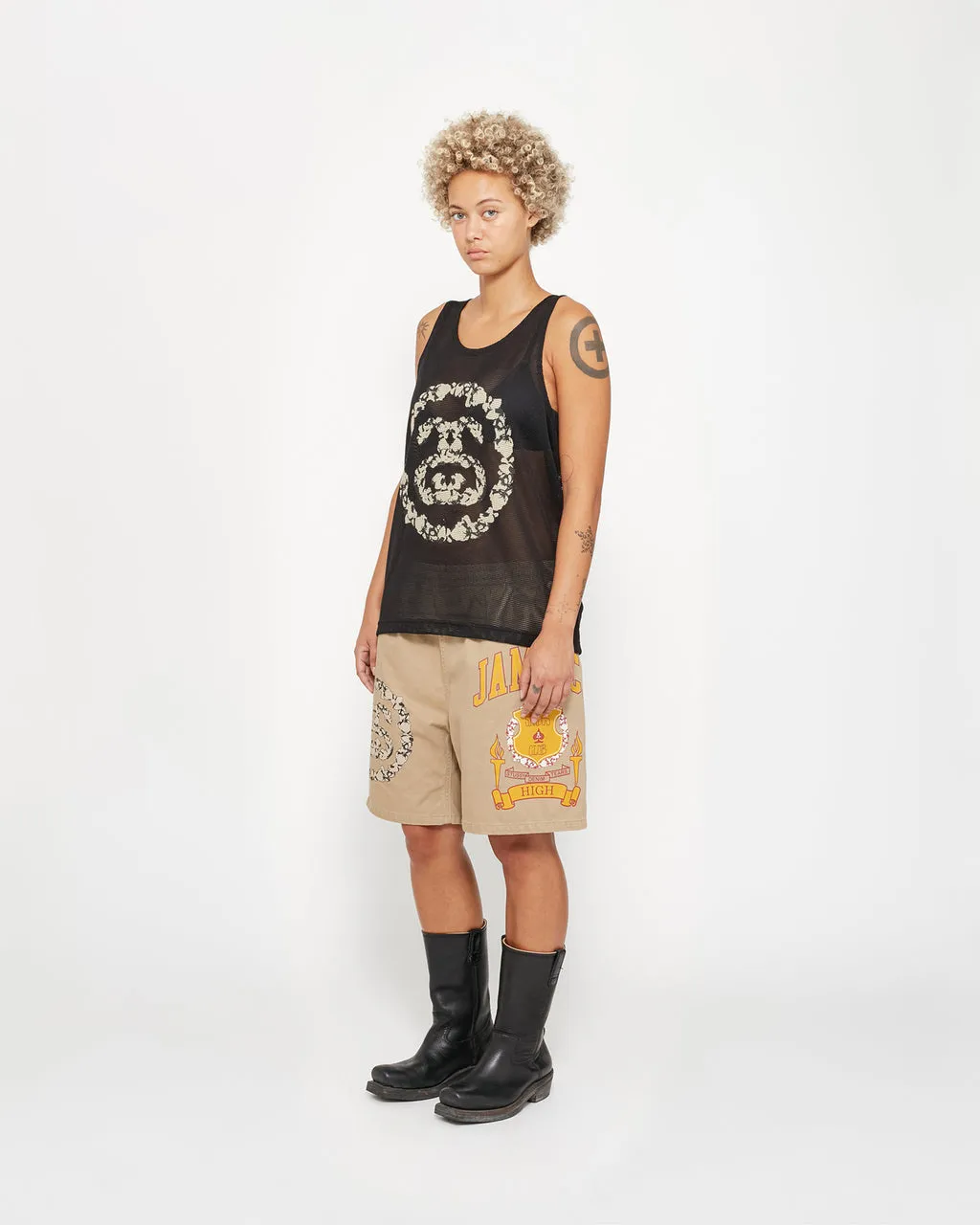 DT vest STUSSY X DENIM TEARS joint model SS25 MESH TANK garland mesh hollow vest black S- XL