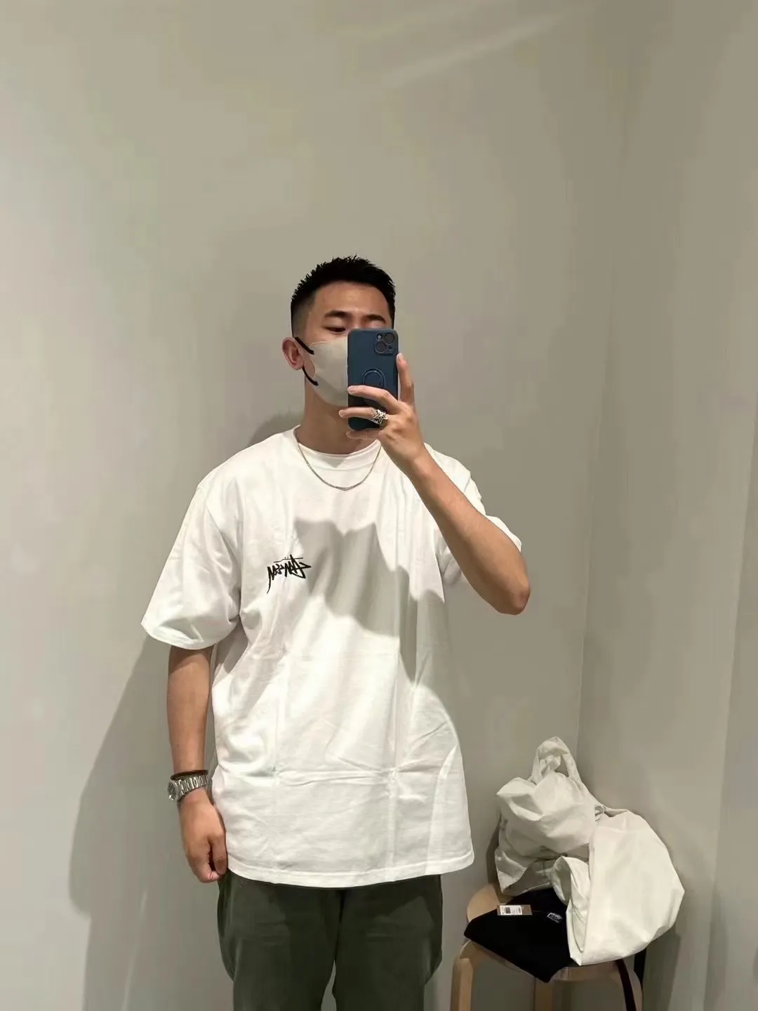 Stussy 23SS PLUSH TEE Doll logo No. 8 ball printed short-sleeved Tee black and white M L XL
