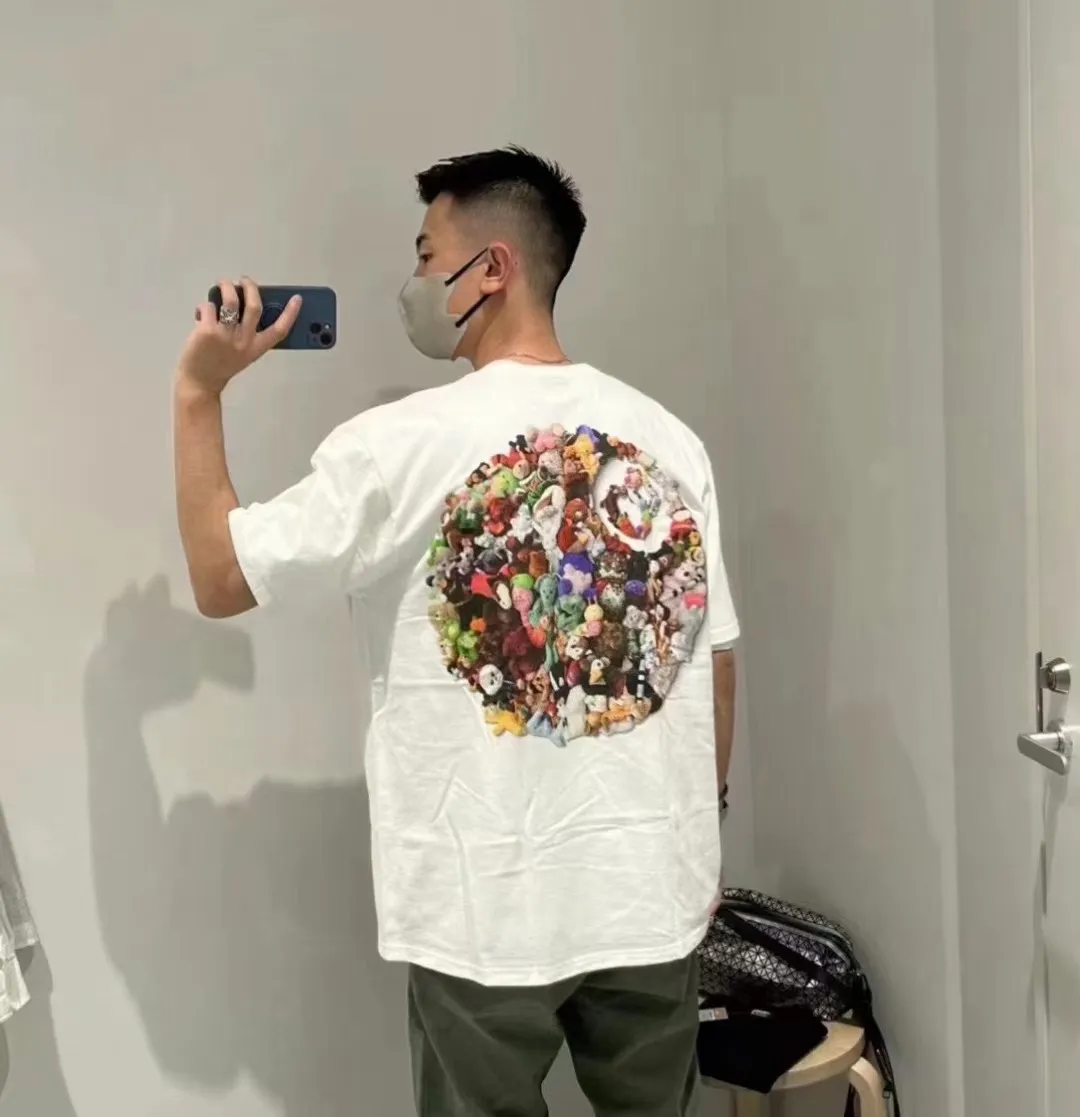 Stussy 23SS PLUSH TEE Doll logo No. 8 ball printed short-sleeved Tee black and white M L XL