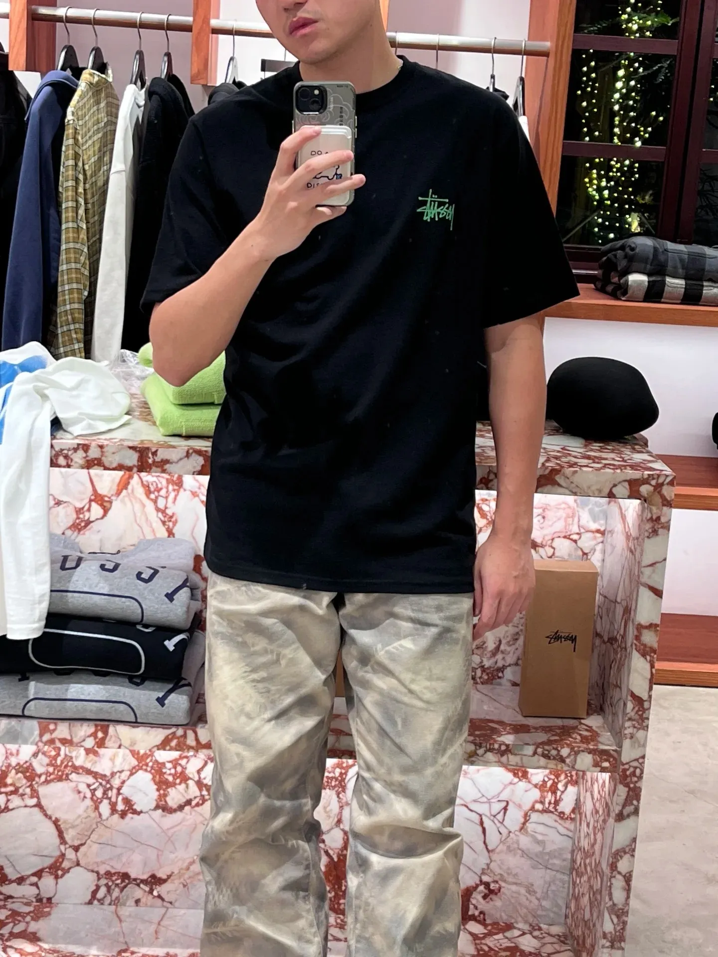 Fishbone T-shirt STUSSY SS25 X-RAY FISHIN TEE Fish X-ray printed pattern short sleeves black and white S- XL