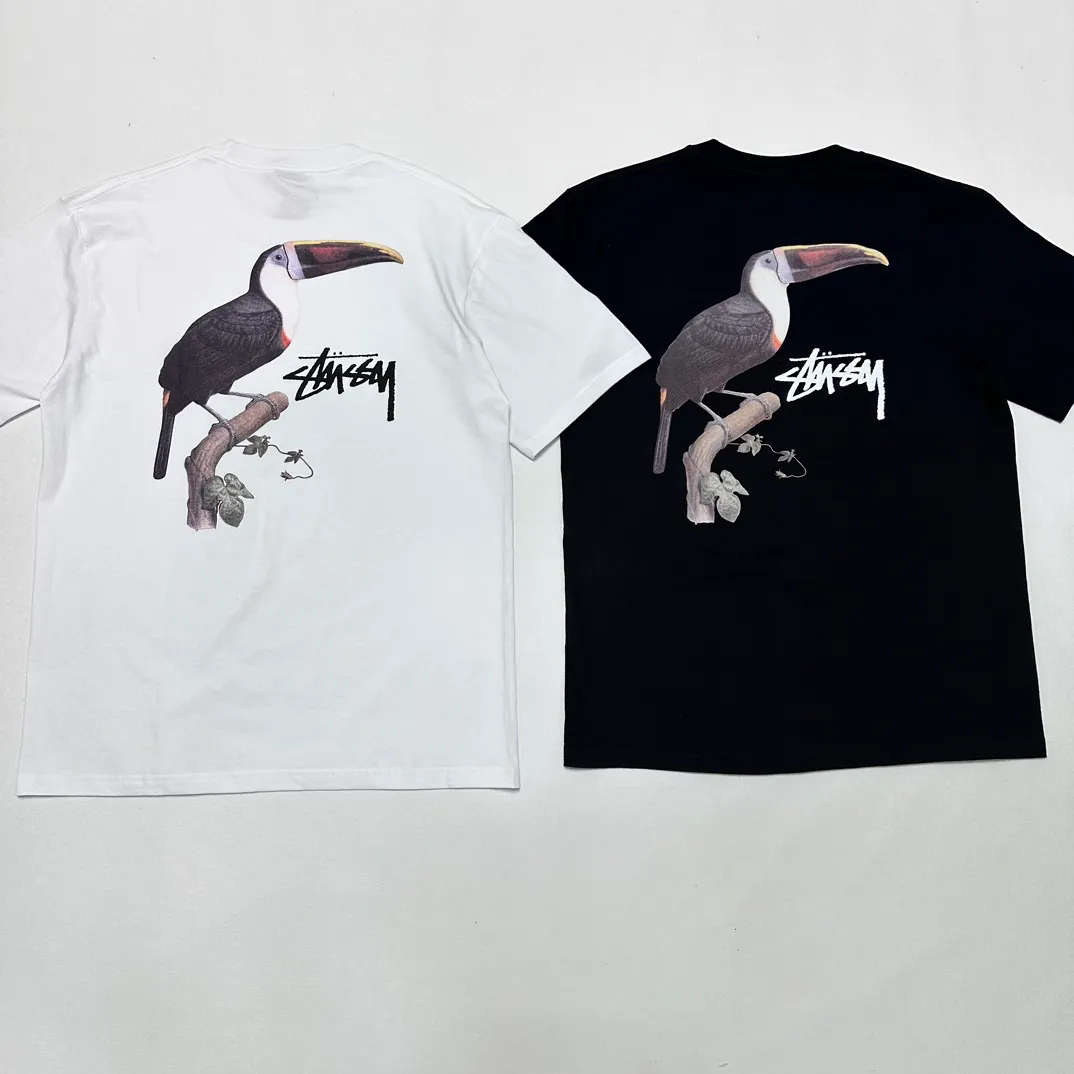 Spot goods! STUSSY SS24 Animal Series TOUCAN TEE Toucan T-shirt Black and White S-XL