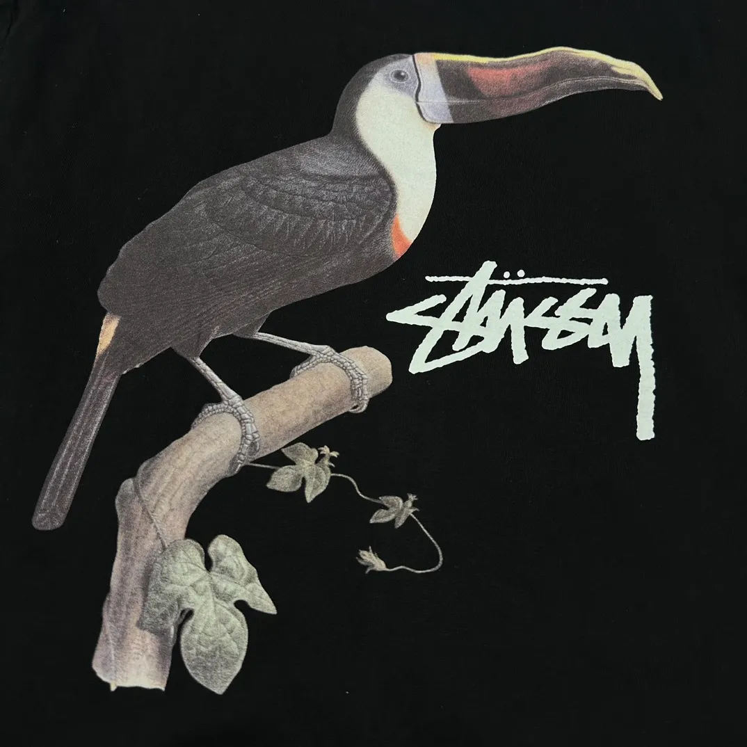 Spot goods! STUSSY SS24 Animal Series TOUCAN TEE Toucan T-shirt Black and White S-XL