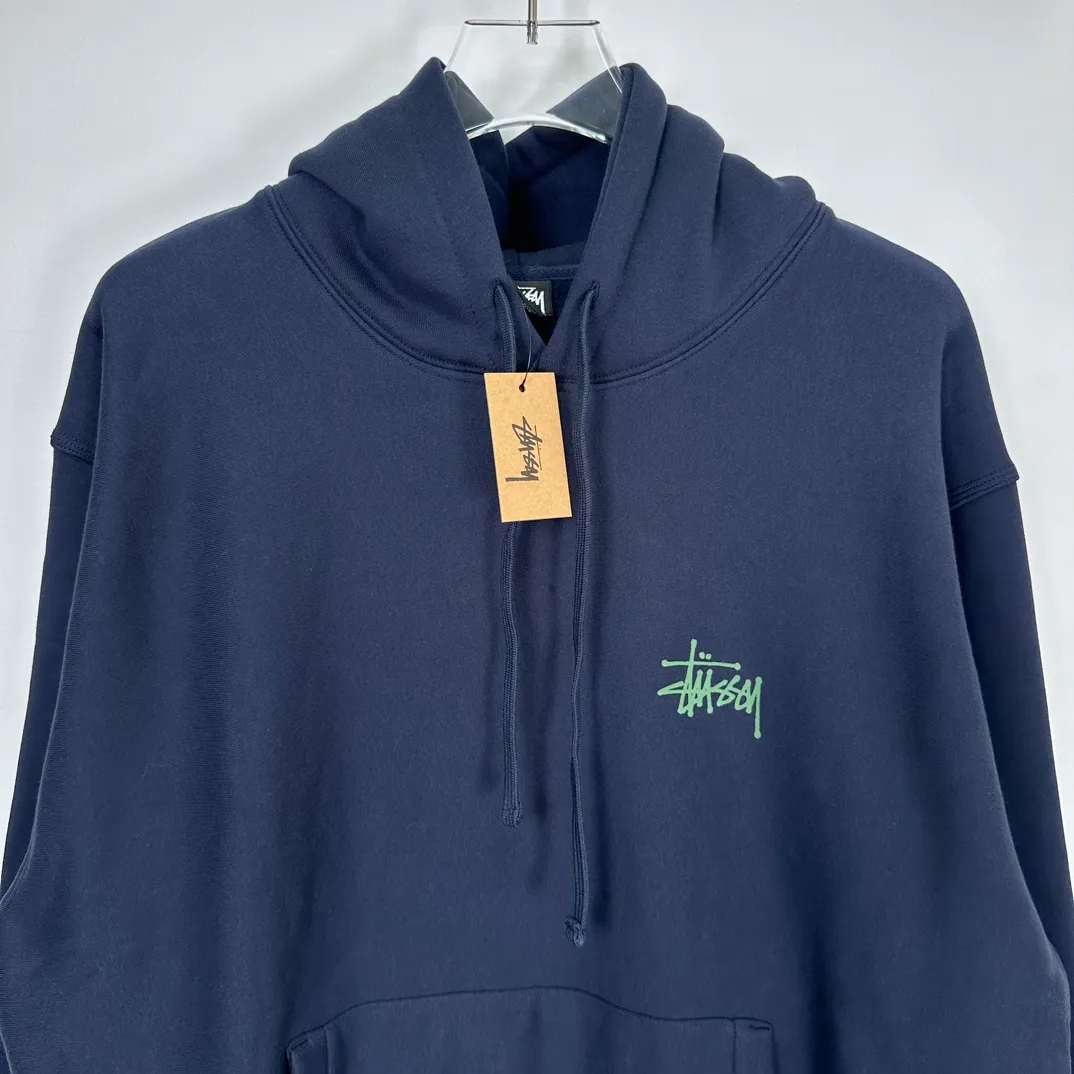 Graffiti word sweatshirt Stussy FW24 BUILT IN USA HOODIE English logo on the back plus velvet hooded sweatshirt/hoodie black gray blue S-XL