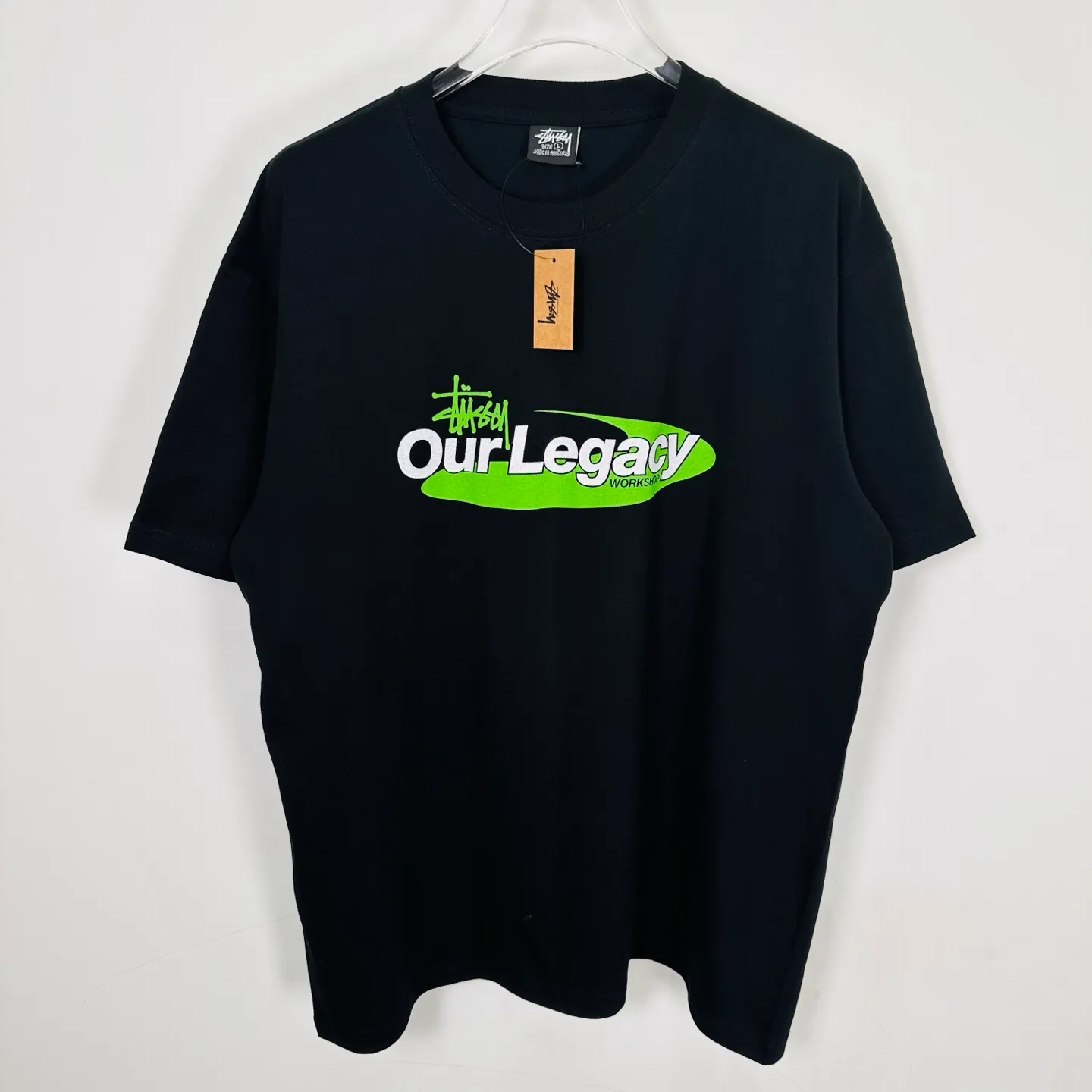 OL joint T-shirt STUSSY x OUR LEGACY joint model SS25 WORK SHOP SWIRL TEE PIGMENT DYED printed short-sleeved TEE off-white black S- XL