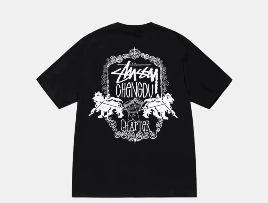 Lion T-shirt STUSSY 24FW CHENGDU CHAPTER TEE Chengdu limited short-sleeved Tee black and white S-XL