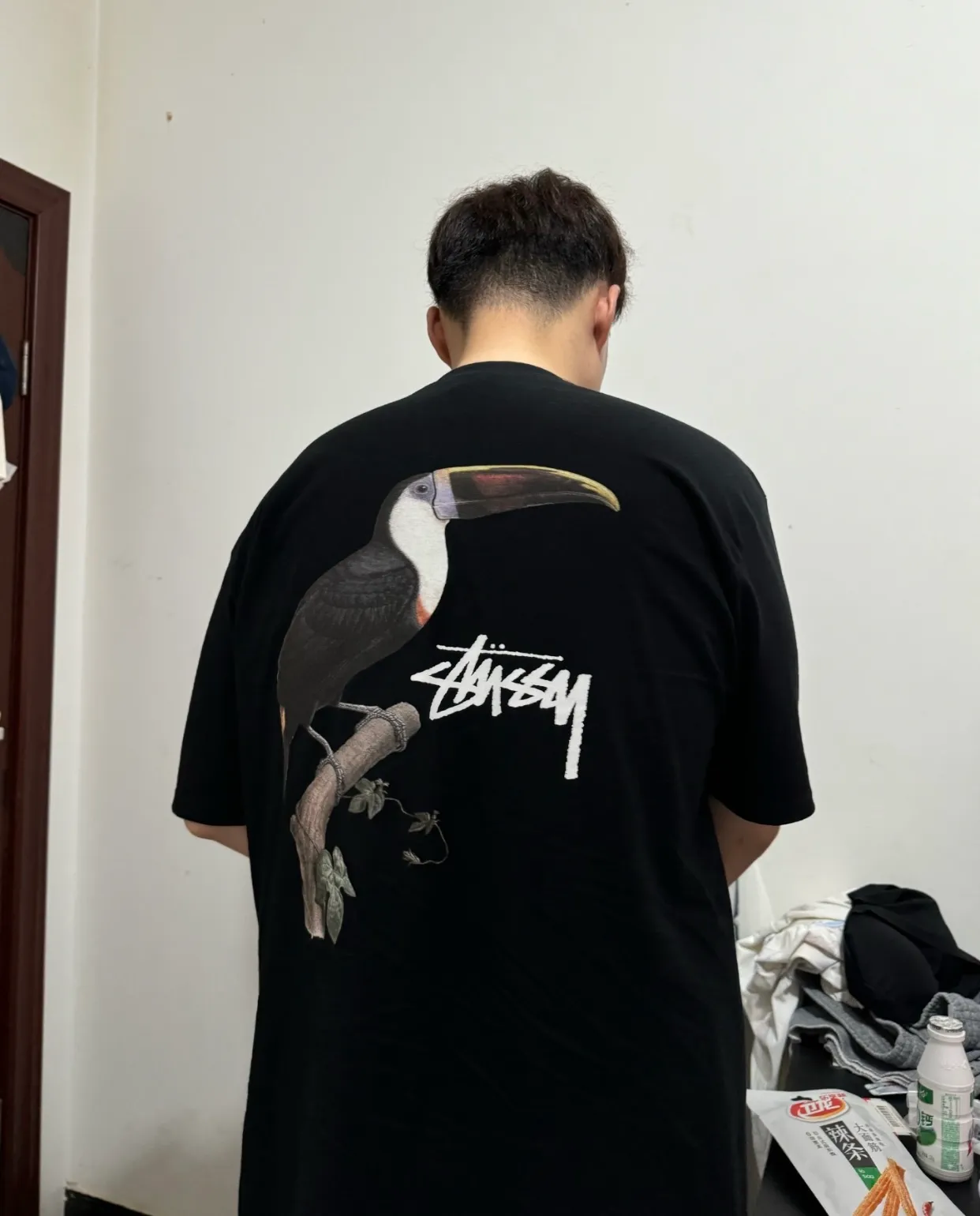 Spot goods! STUSSY SS24 Animal Series TOUCAN TEE Toucan T-shirt Black and White S-XL