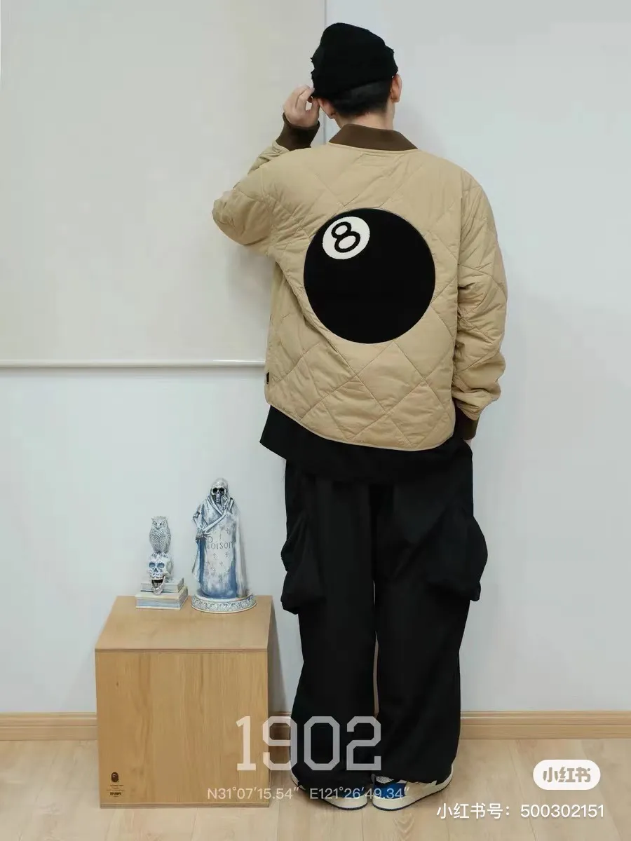 STUSSY 23FW 🎱 BALL QUILTED LINER JACKET Black 8 billiard zipper cotton coat/jacket Size: Black S M Khaki M L XL