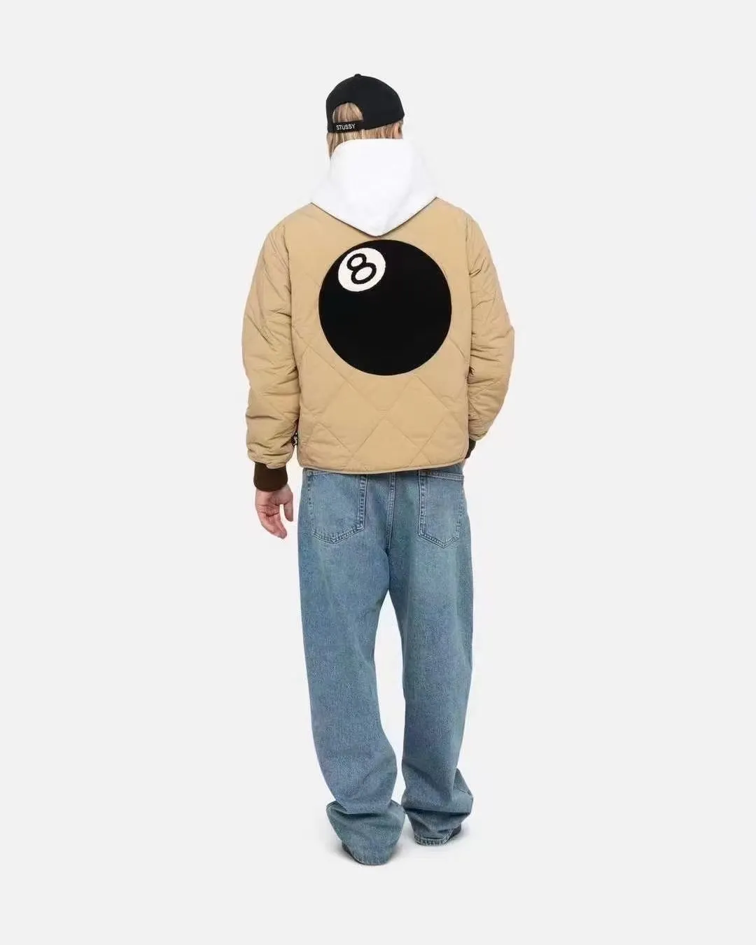 STUSSY 23FW 🎱 BALL QUILTED LINER JACKET Black 8 billiard zipper cotton coat/jacket Size: Black S M Khaki M L XL