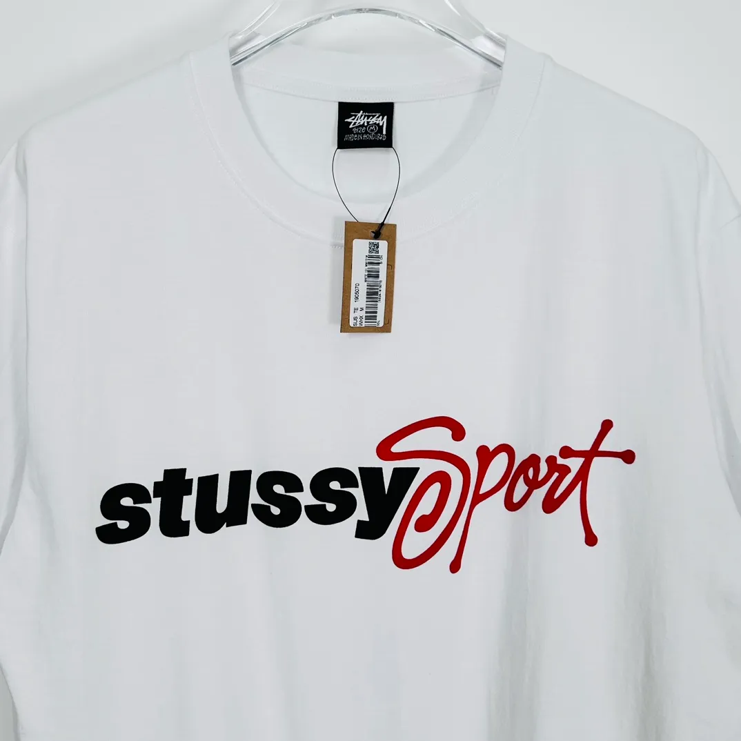 Stussy SS24 SPORT SCRIPT TEE logo letter print sports short-sleeved T-shirt, same style for men and women, black and white S- XL