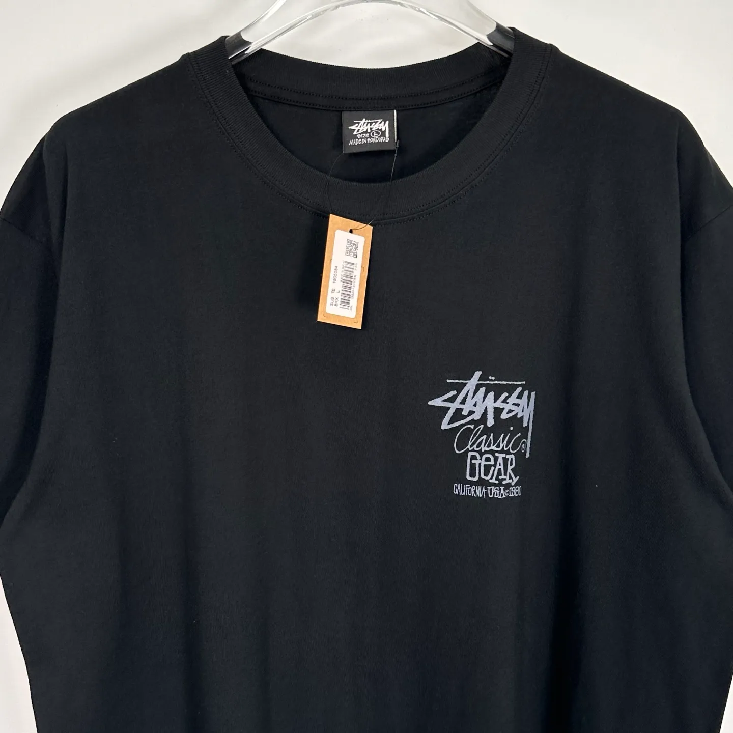 Retro lettering T-shirt STUSSY SS25 CLASSIC GEAR TEE PIGMENT DYED Classic lettering printed short sleeves black off-white S- XL