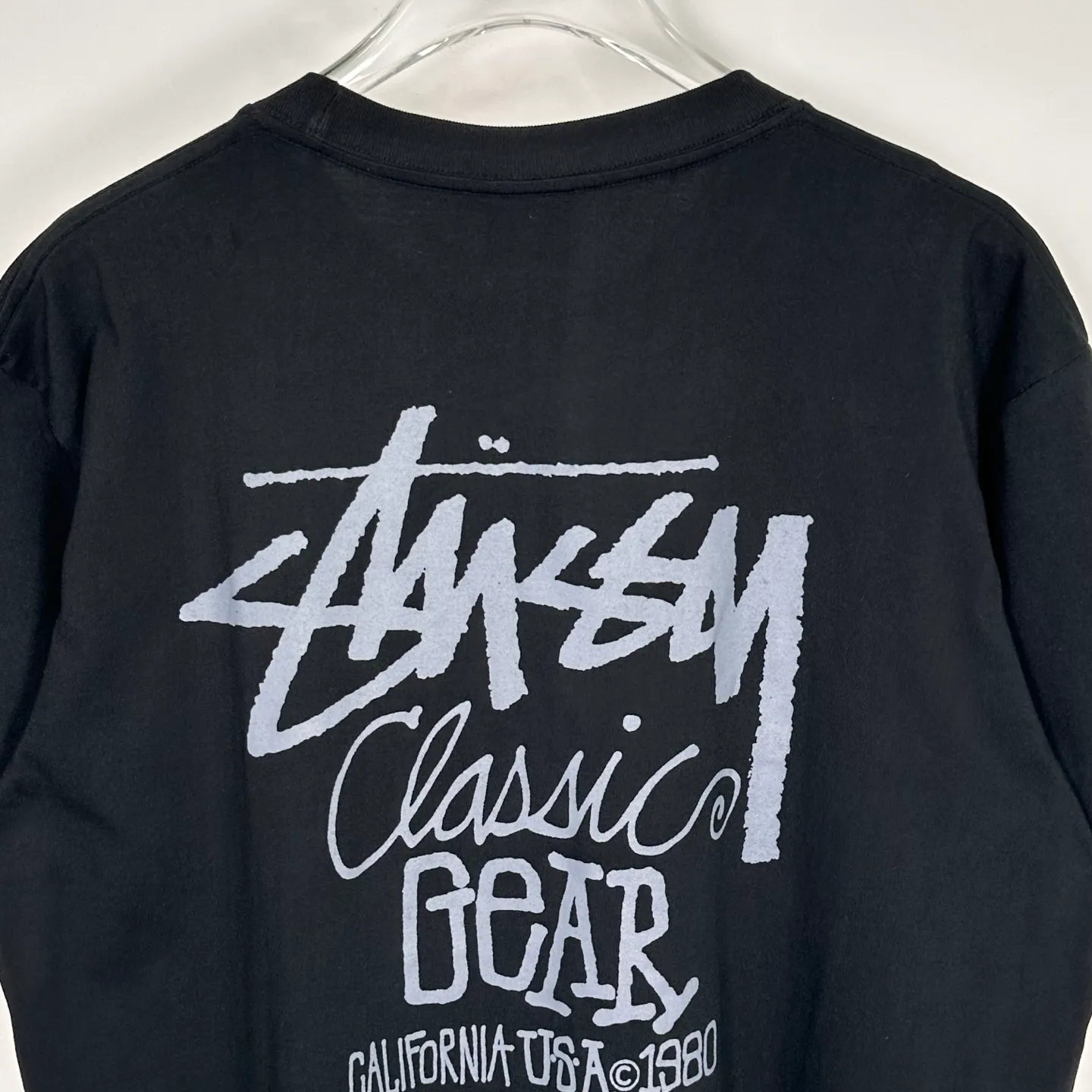 Retro lettering T-shirt STUSSY SS25 CLASSIC GEAR TEE PIGMENT DYED Classic lettering printed short sleeves black off-white S- XL