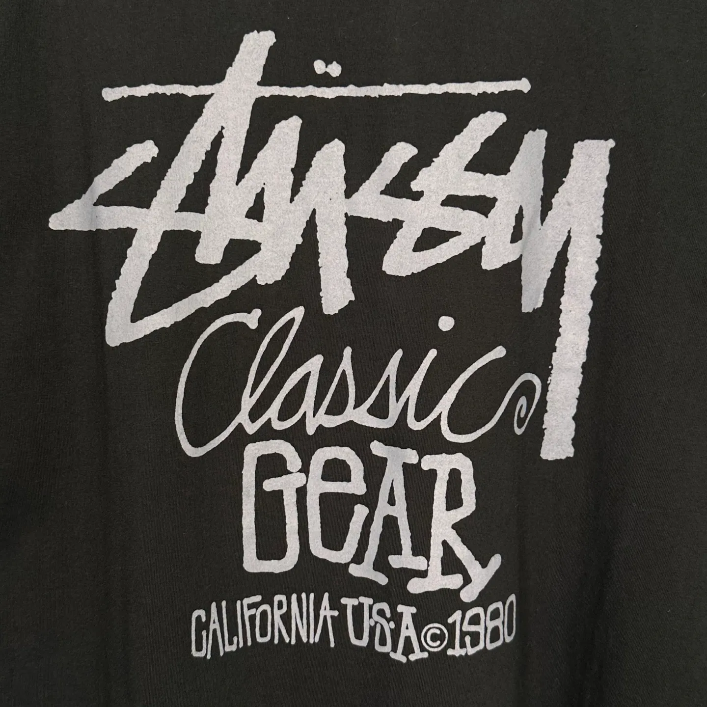 Retro lettering T-shirt STUSSY SS25 CLASSIC GEAR TEE PIGMENT DYED Classic lettering printed short sleeves black off-white S- XL