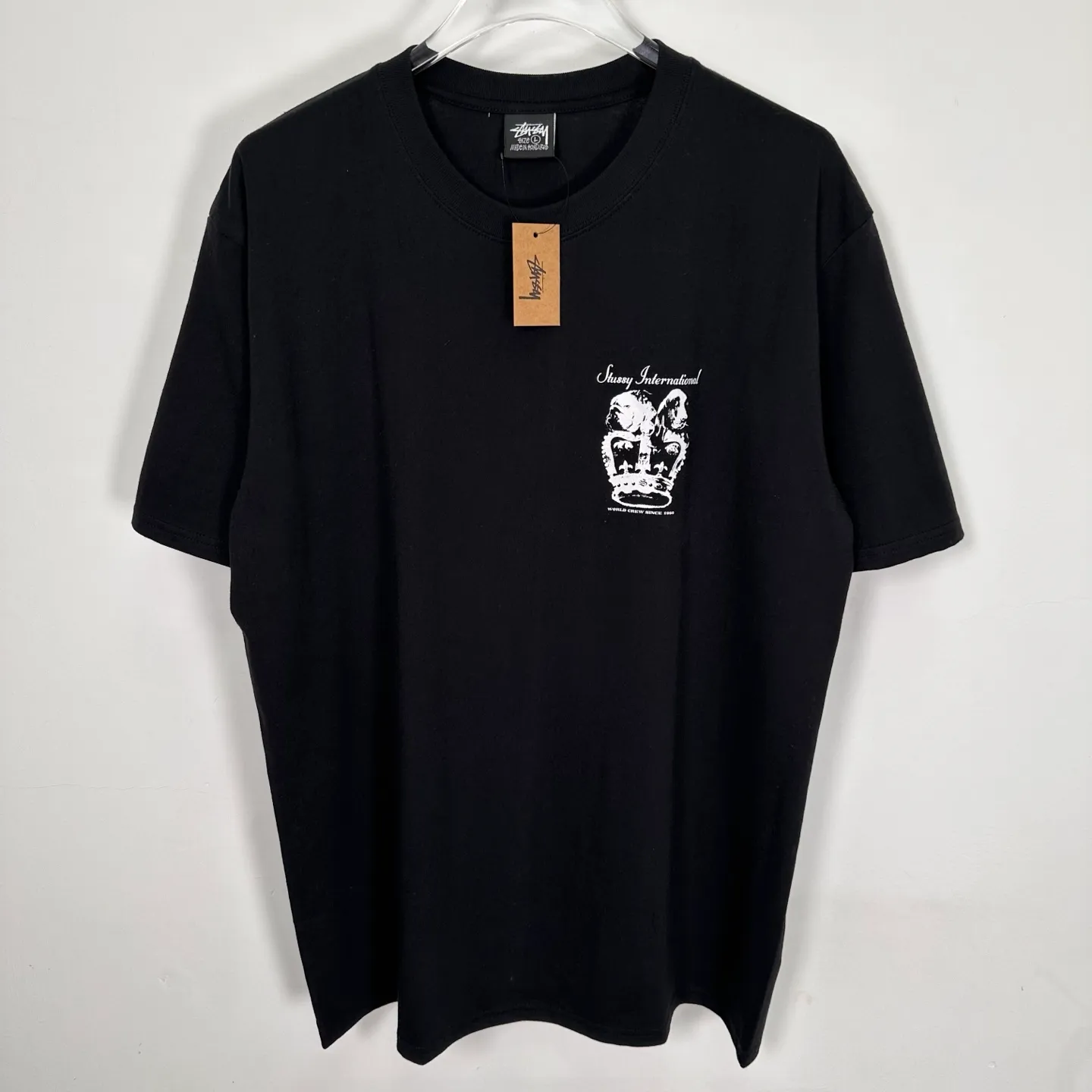 Spot goods! Crown Dog T-shirt STUSSY SS25 DOG CROWN TEE Black and White S- XL