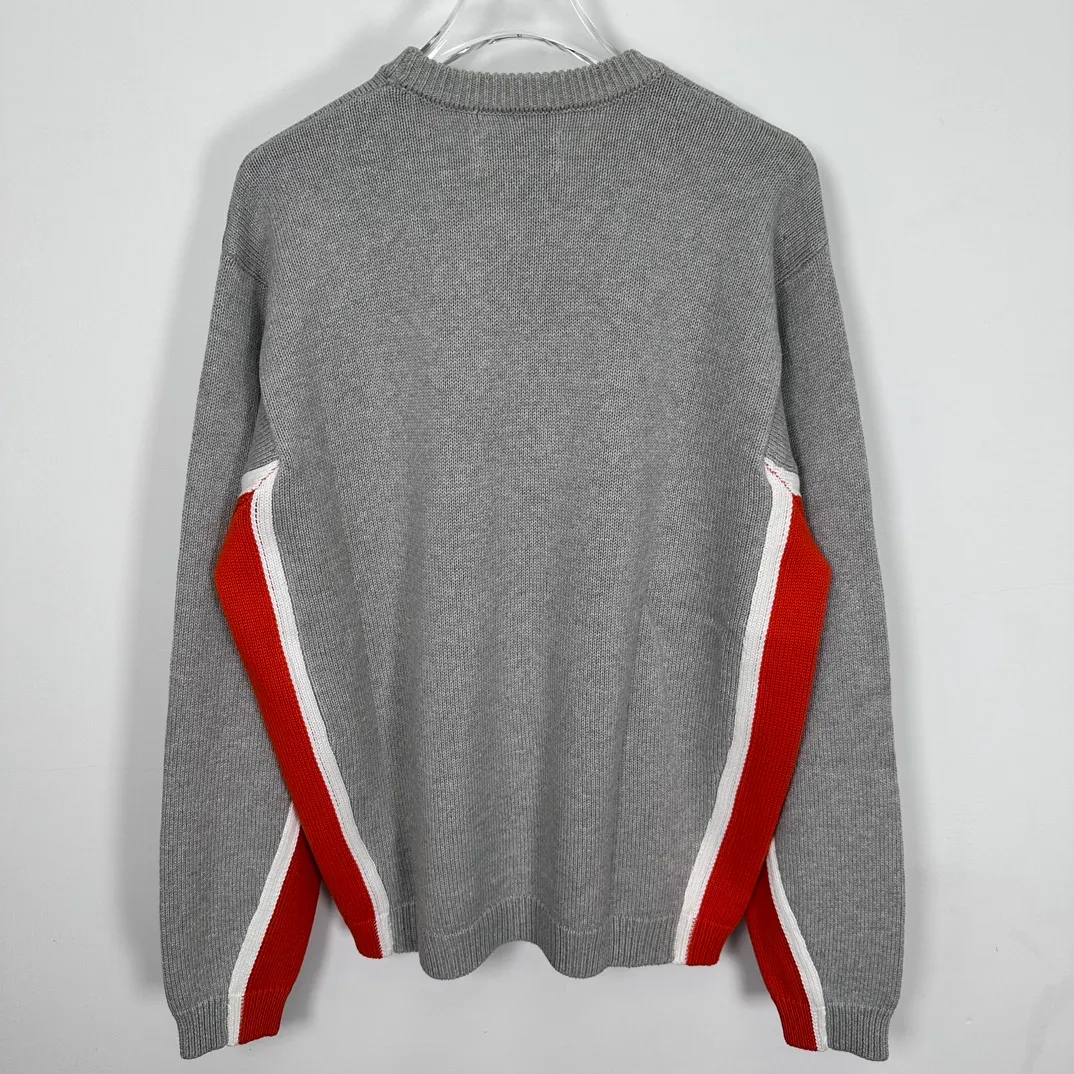 Contrast color patchwork sweater STUSSY FW24 STRIPE CREW Holiday series Jacquard knitted crew neck sweater carbon black M gray M-XL