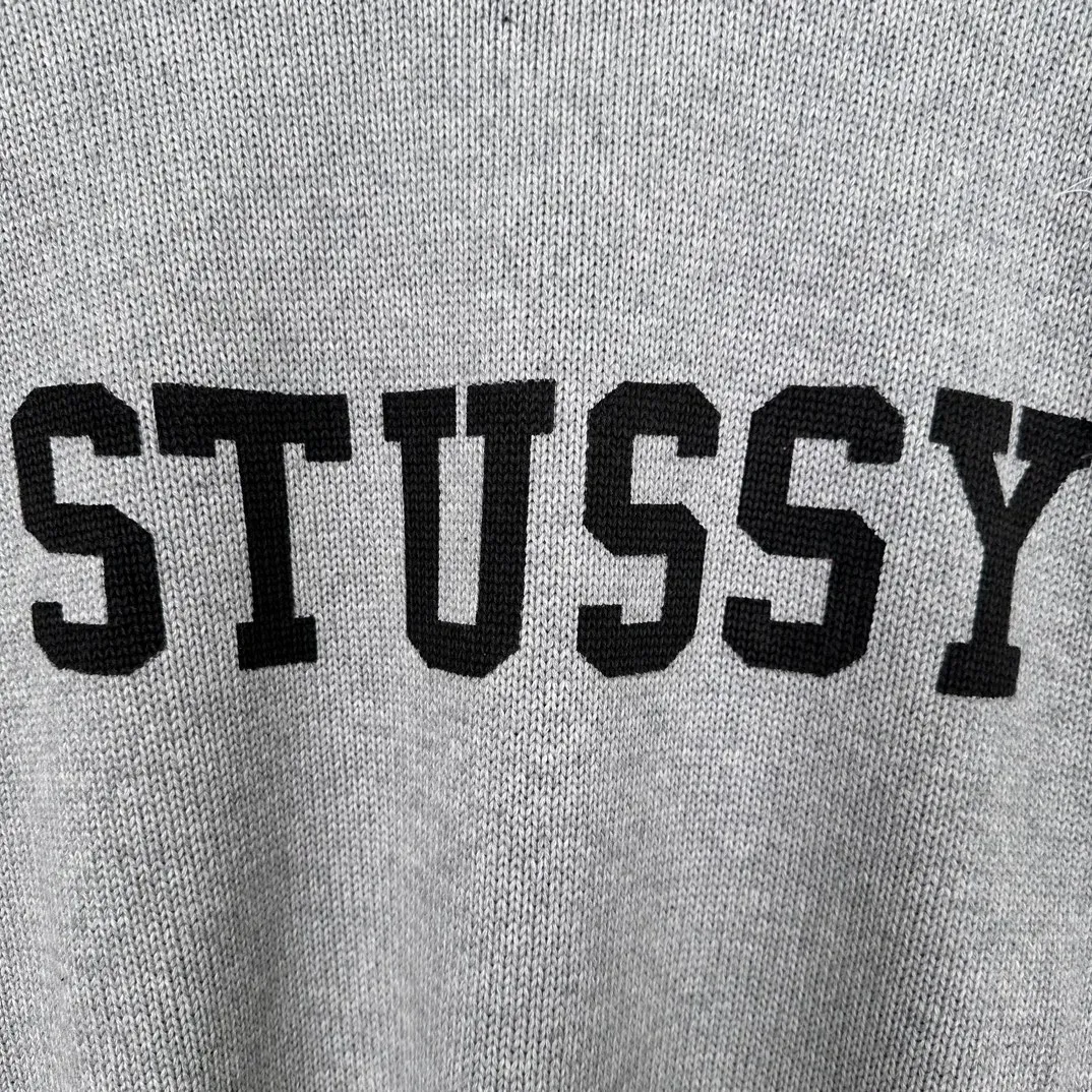 Contrast color patchwork sweater STUSSY FW24 STRIPE CREW Holiday series Jacquard knitted crew neck sweater carbon black M gray M-XL