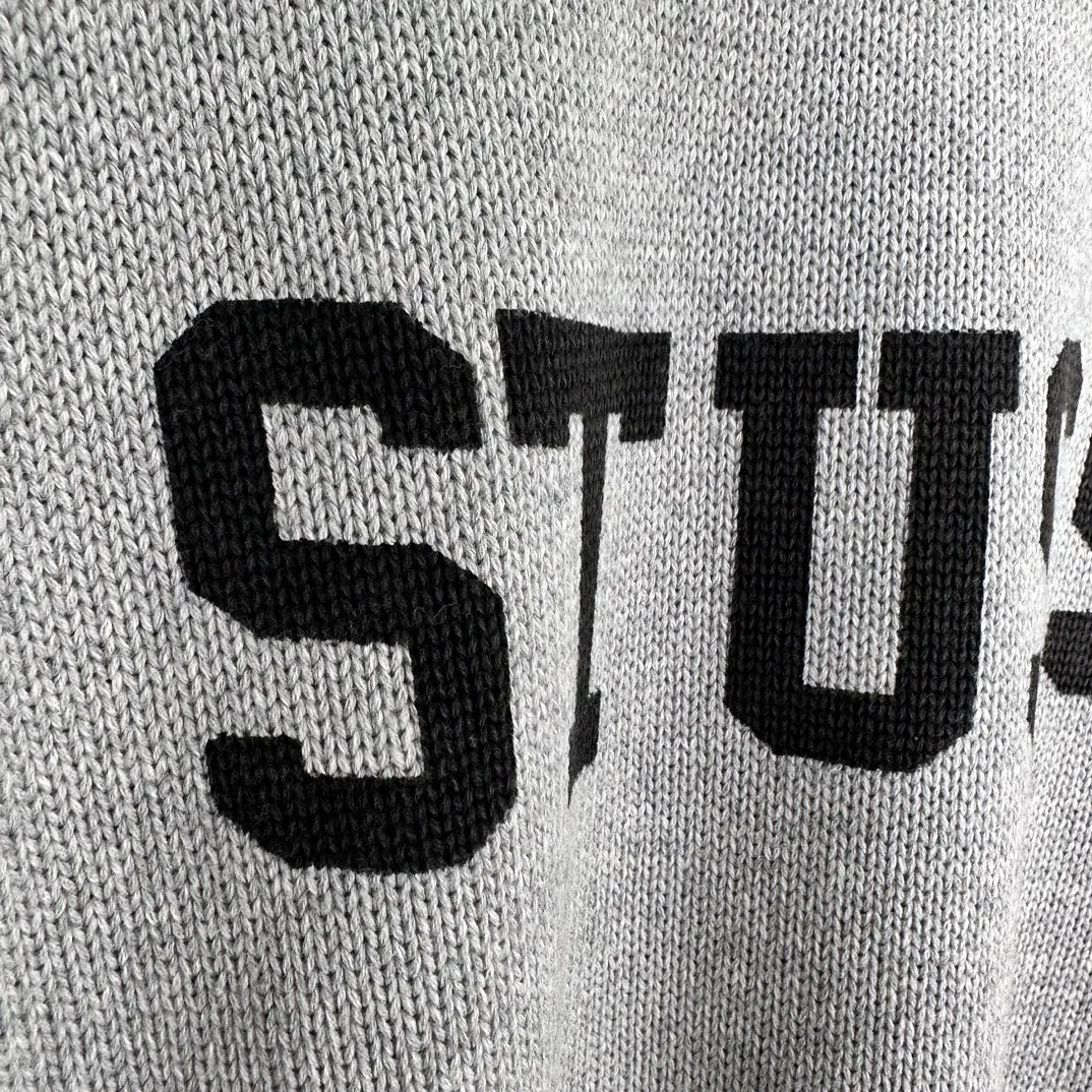 Contrast color patchwork sweater STUSSY FW24 STRIPE CREW Holiday series Jacquard knitted crew neck sweater carbon black M gray M-XL