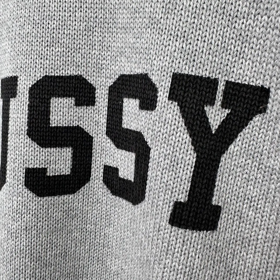 Contrast color patchwork sweater STUSSY FW24 STRIPE CREW Holiday series Jacquard knitted crew neck sweater carbon black M gray M-XL