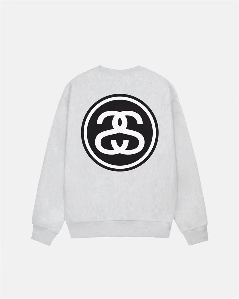 STUSSY 23FW SS-LINK CREW Double S-shaped chain printed pattern round neck sweatshirt, same style for men and women, black light gray S-XL