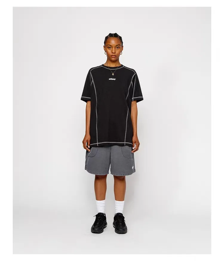 STUSSY SS24 WAVE COTTON CREW TEE Top-stitched Micro Label T-shirt Black Blue Mustard Yellow S-XL Original Same 240g Weight