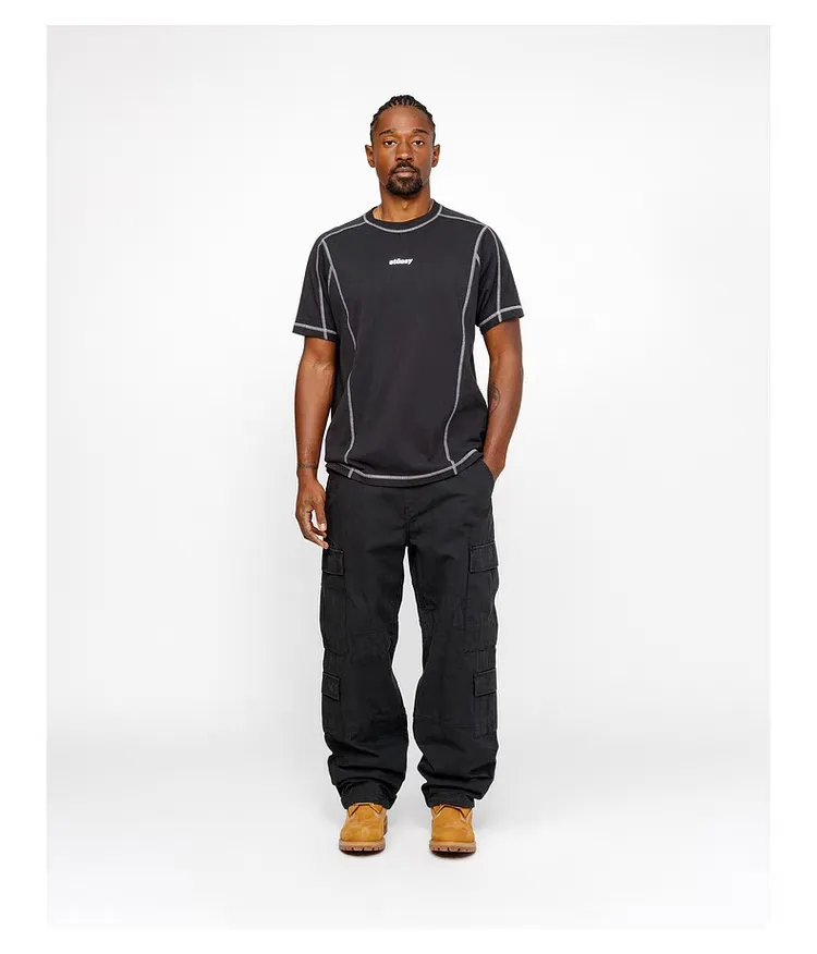 STUSSY SS24 WAVE COTTON CREW TEE Top-stitched Micro Label T-shirt Black Blue Mustard Yellow S-XL Original Same 240g Weight
