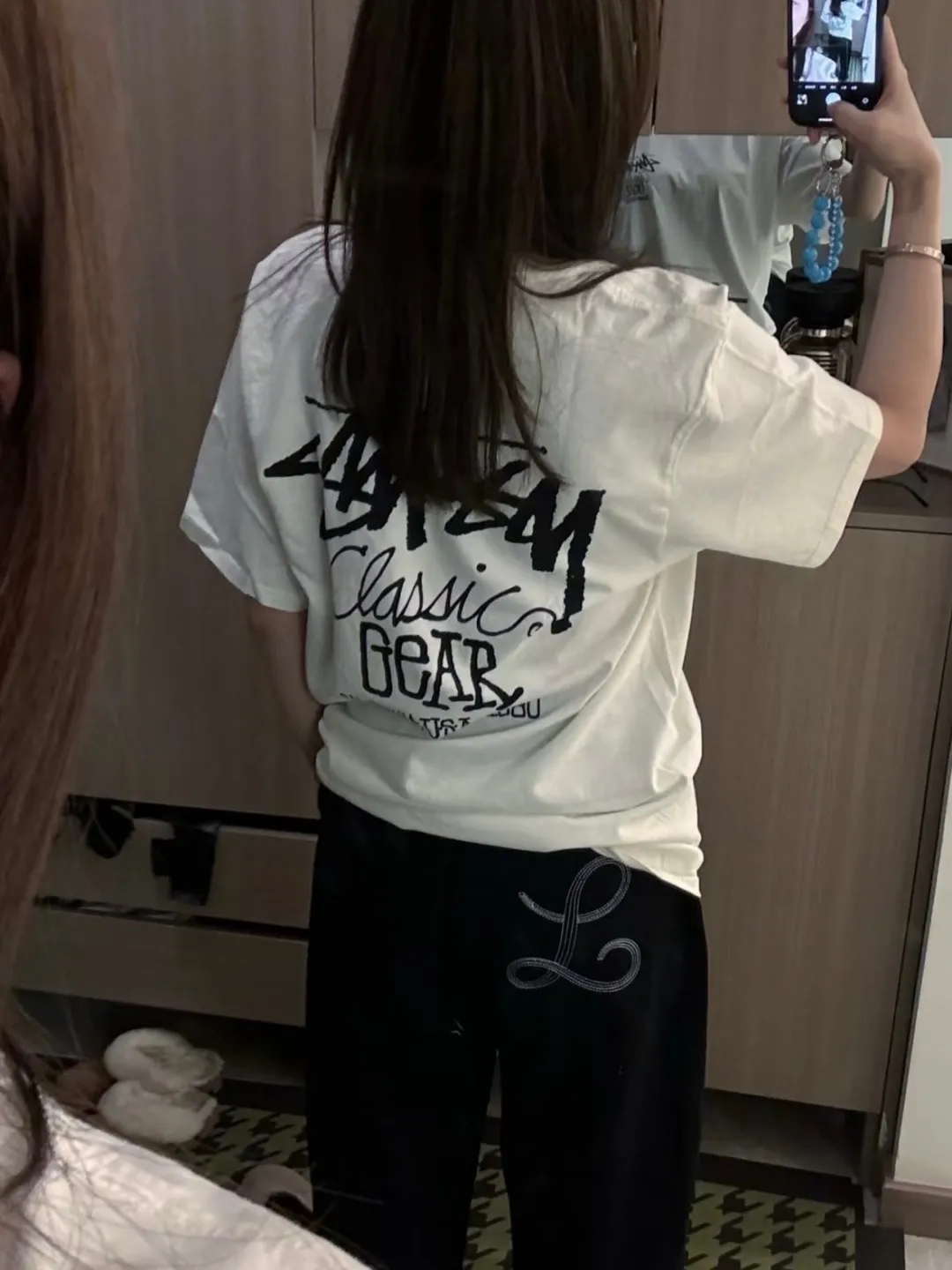 Retro lettering T-shirt STUSSY SS25 CLASSIC GEAR TEE PIGMENT DYED Classic lettering printed short sleeves black off-white S- XL