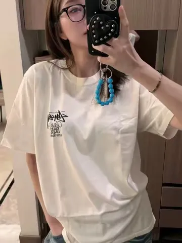 Retro lettering T-shirt STUSSY SS25 CLASSIC GEAR TEE PIGMENT DYED Classic lettering printed short sleeves black off-white S- XL