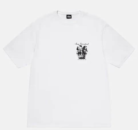 Spot goods! Crown Dog T-shirt STUSSY SS25 DOG CROWN TEE Black and White S- XL