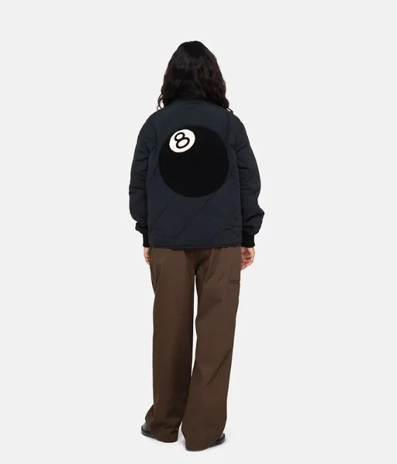 STUSSY 23FW 🎱 BALL QUILTED LINER JACKET Black 8 billiard zipper cotton coat/jacket Size: Black S M Khaki M L XL