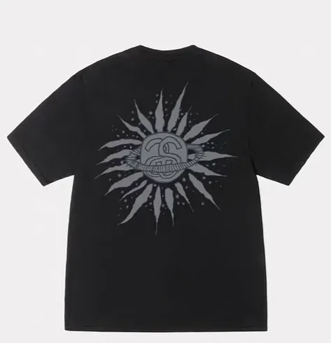 Sun T-shirt STUSSY SS25 LOOK BEYOND TEE PIGMENT DYED Double S sun short-sleeved TEE black and white S- XL