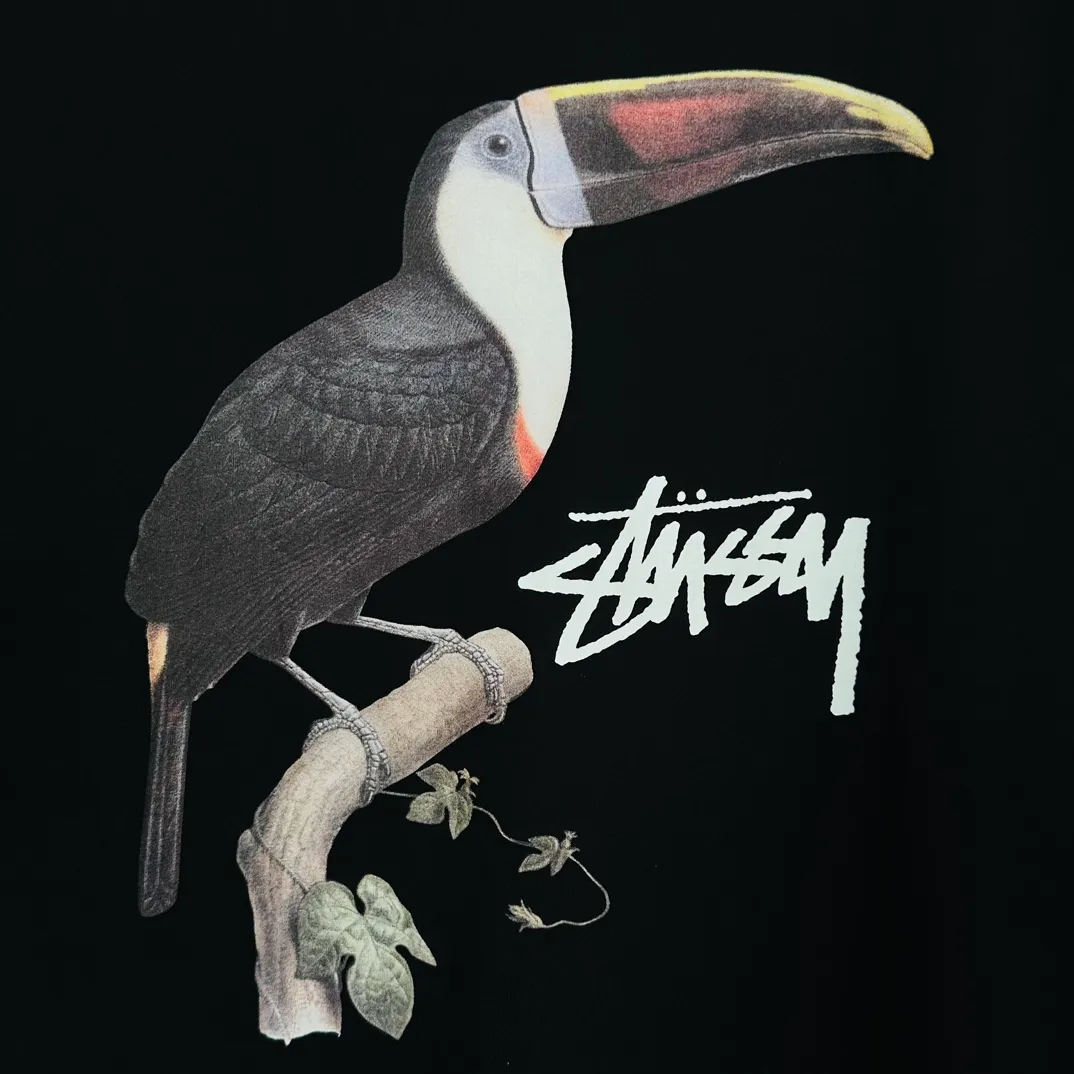 Spot goods! STUSSY SS24 Animal Series TOUCAN TEE Toucan T-shirt Black and White S-XL