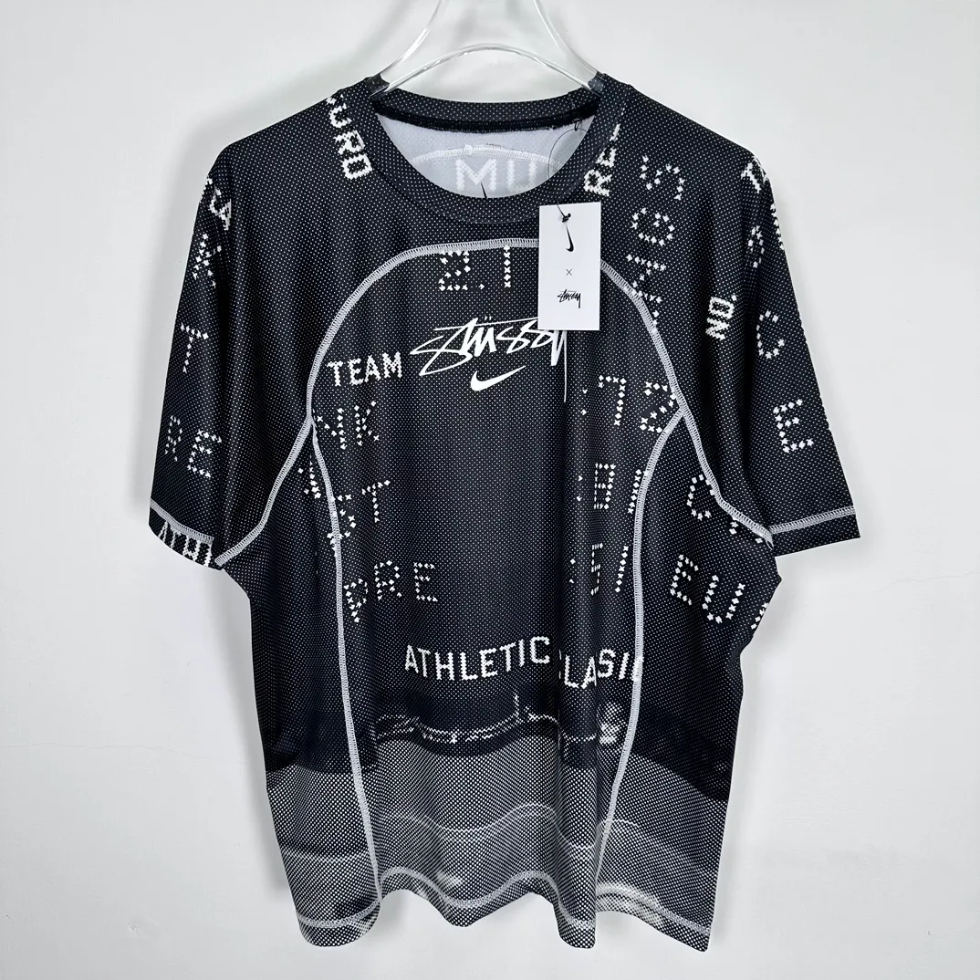Nike x Stüssy joint model printed quick-drying short-sleeved T-shirt for men and women, black S-XL