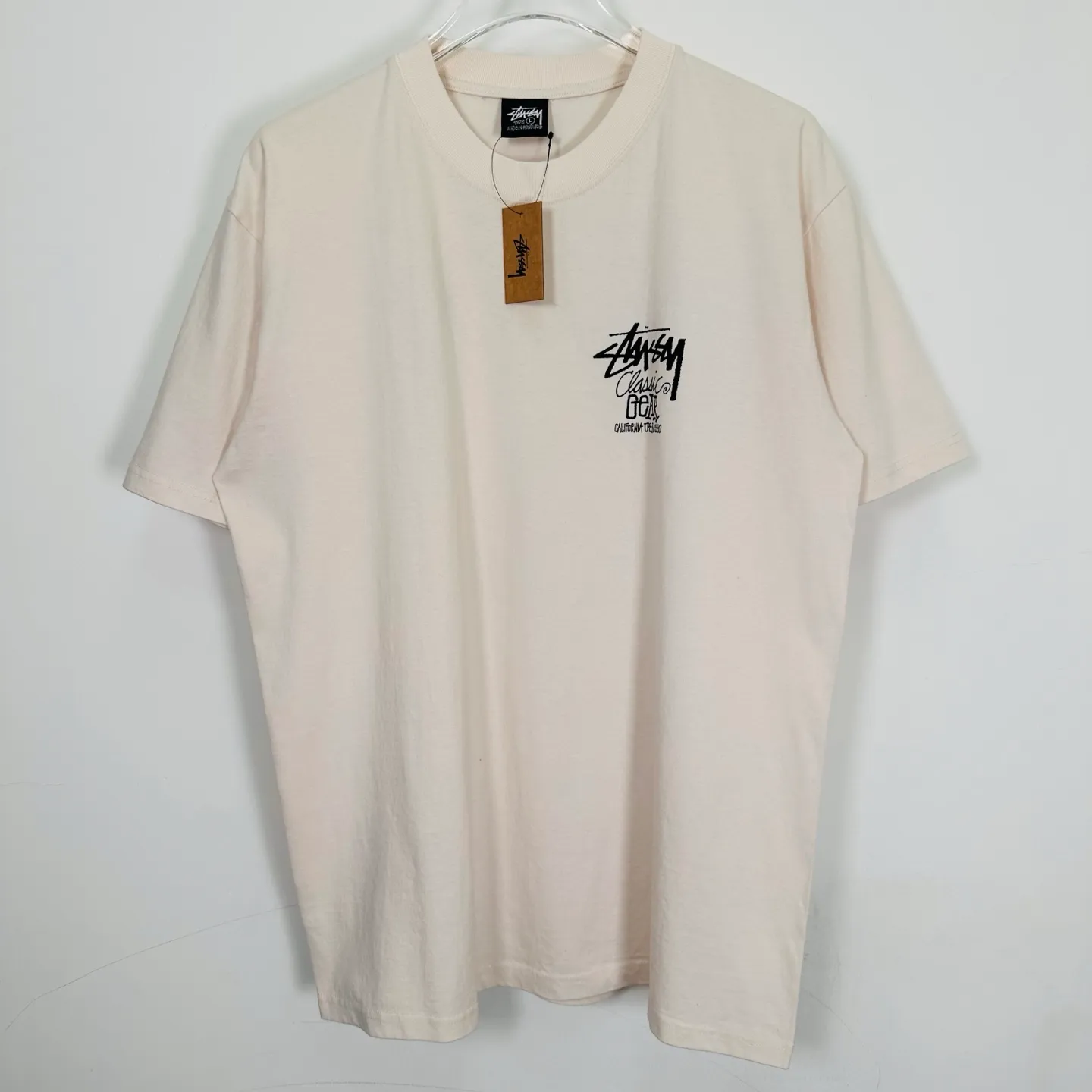 Retro lettering T-shirt STUSSY SS25 CLASSIC GEAR TEE PIGMENT DYED Classic lettering printed short sleeves black off-white S- XL