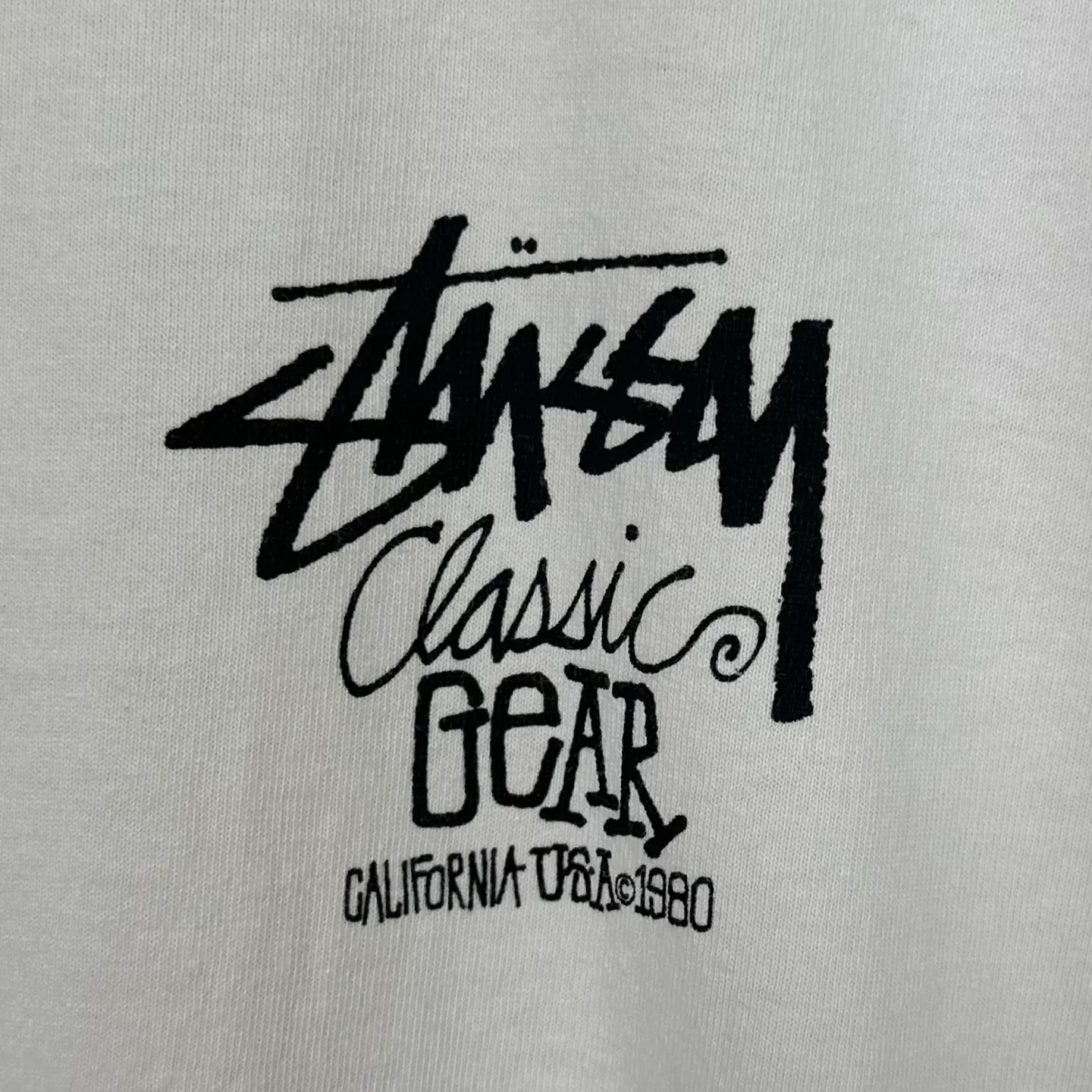 Retro lettering T-shirt STUSSY SS25 CLASSIC GEAR TEE PIGMENT DYED Classic lettering printed short sleeves black off-white S- XL