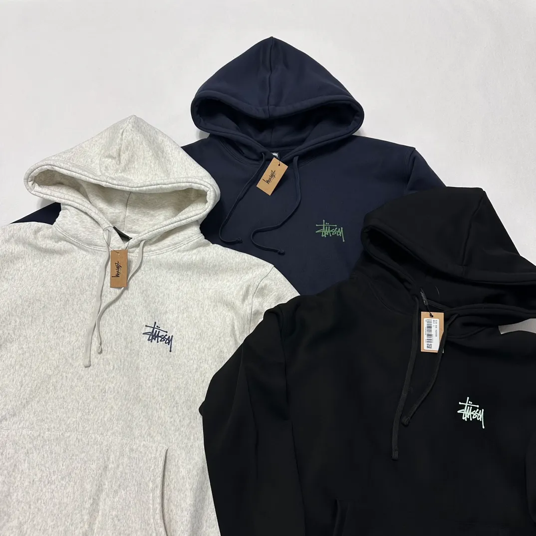 Graffiti word sweatshirt Stussy FW24 BUILT IN USA HOODIE English logo on the back plus velvet hooded sweatshirt/hoodie black gray blue S-XL