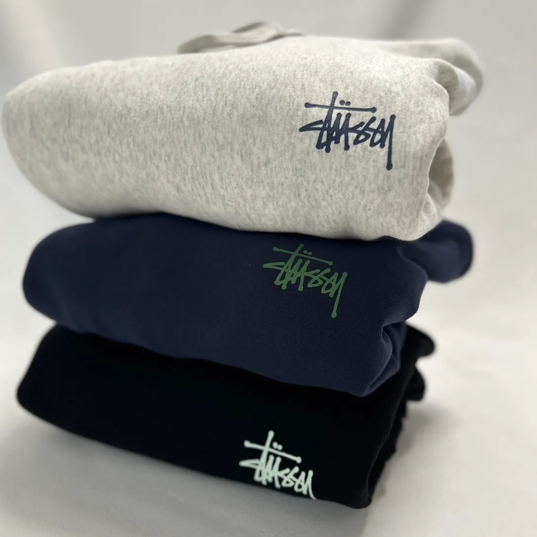 Graffiti word sweatshirt Stussy FW24 BUILT IN USA HOODIE English logo on the back plus velvet hooded sweatshirt/hoodie black gray blue S-XL
