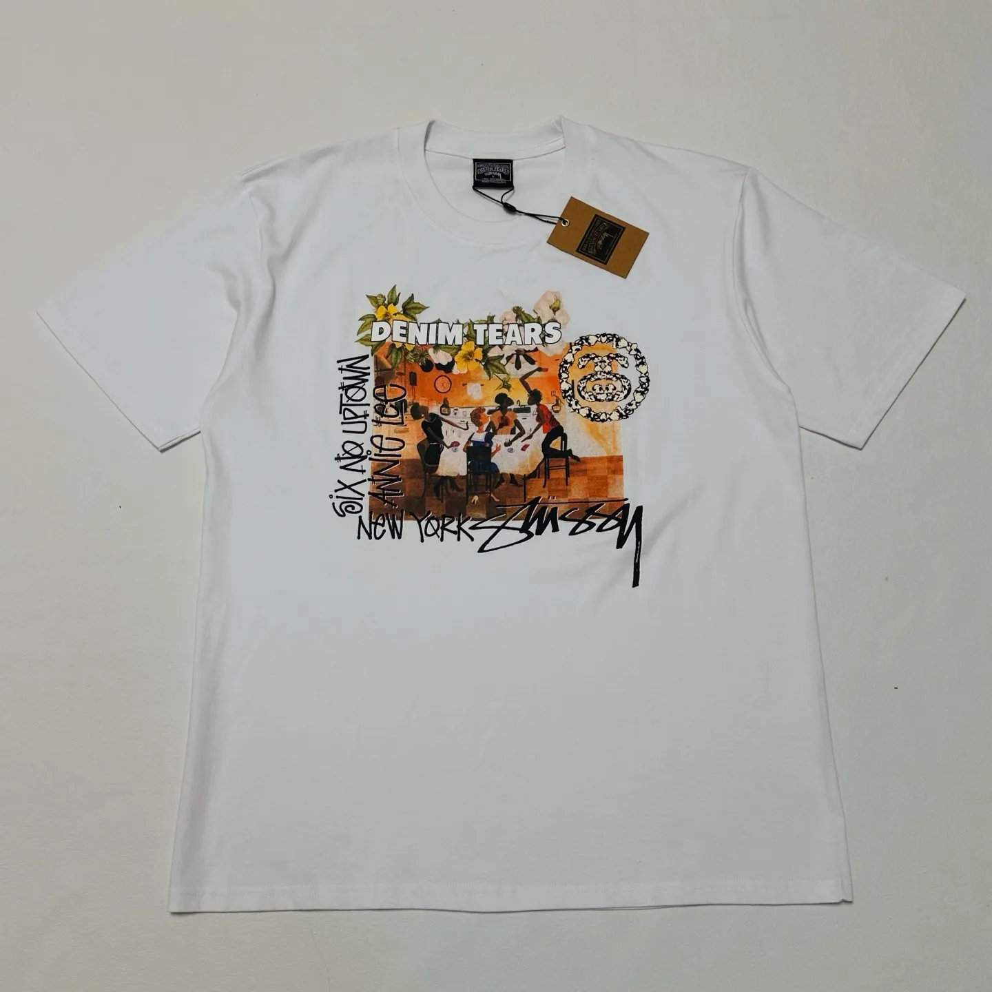 DT short-sleeved STUSSY X DENIM joint model SS25 TEARS ANNIE LEE TEE white S- XL