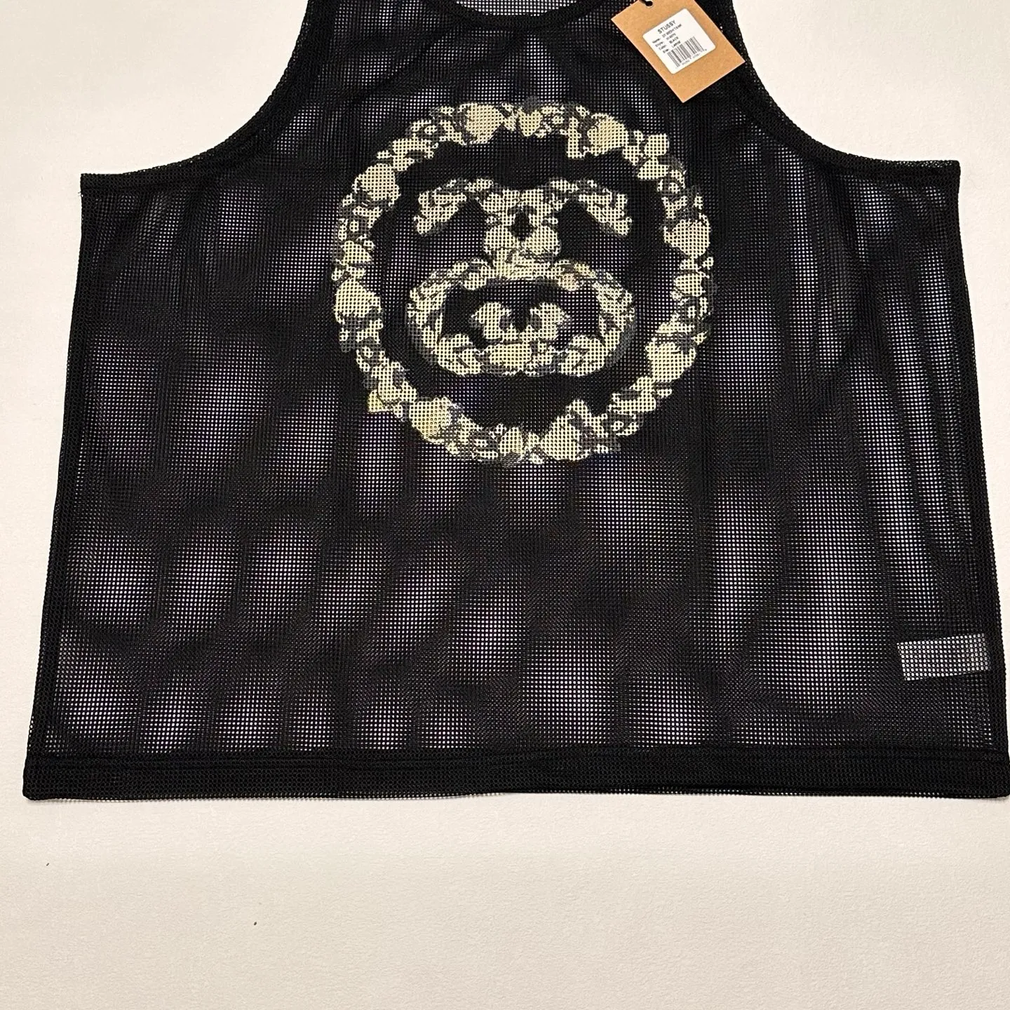 DT vest STUSSY X DENIM TEARS joint model SS25 MESH TANK garland mesh hollow vest black S- XL