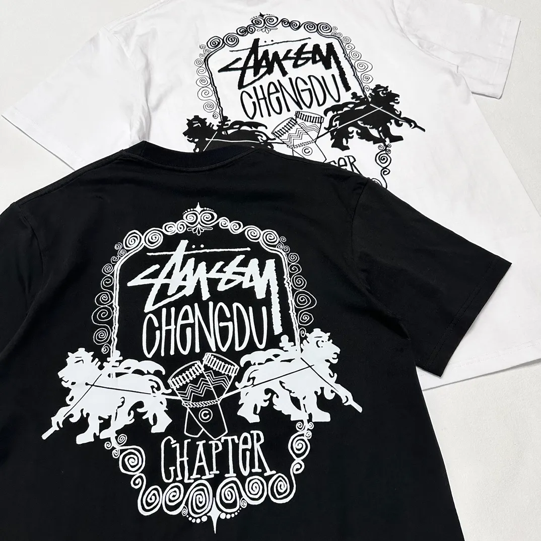 Spot goods! Lion T-shirt STUSSY 24FW CHENGDU CHAPTER TEE Chengdu limited short-sleeved Tee black and white S-XL