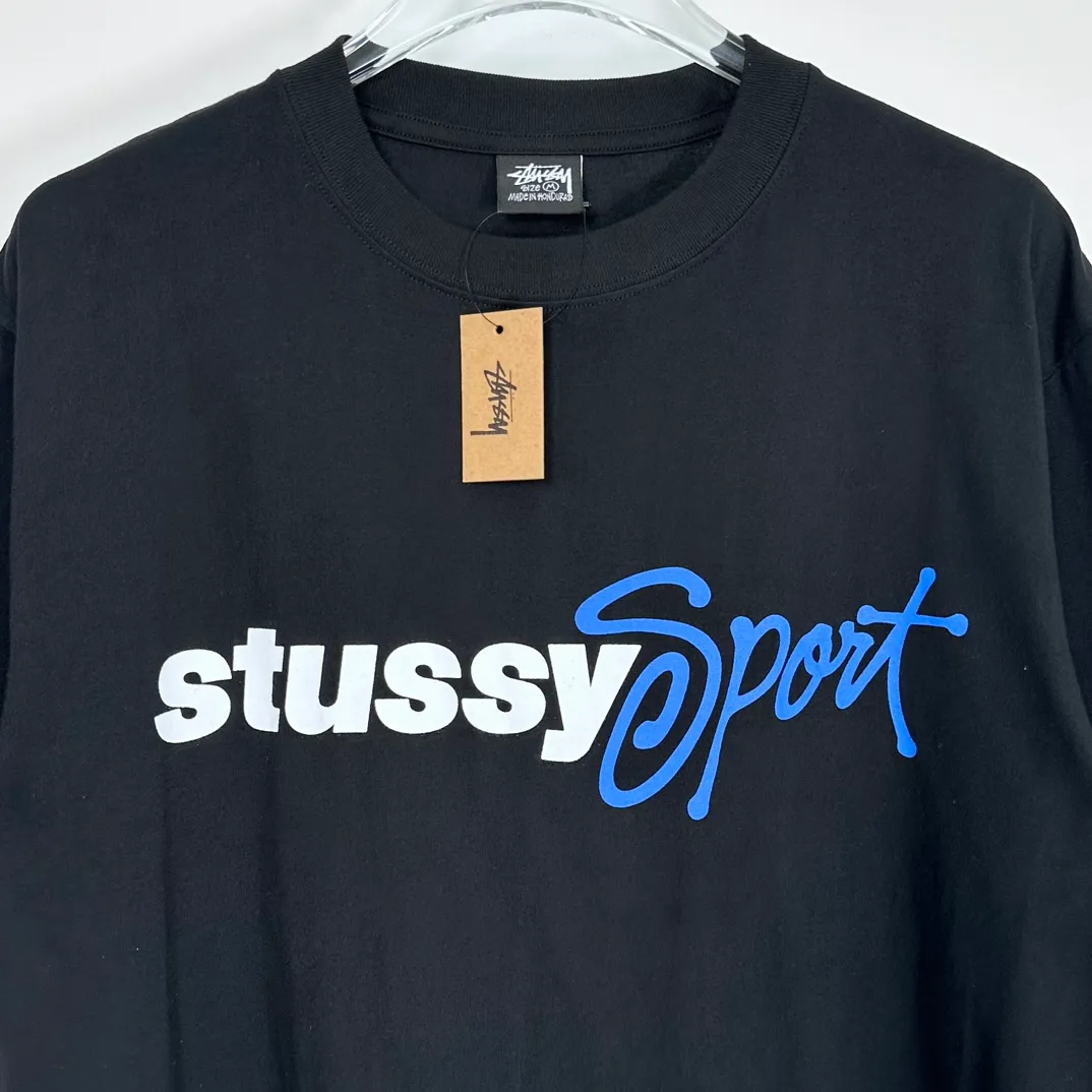Stussy SS24 SPORT SCRIPT TEE logo letter print sports short-sleeved T-shirt, same style for men and women, black and white S- XL