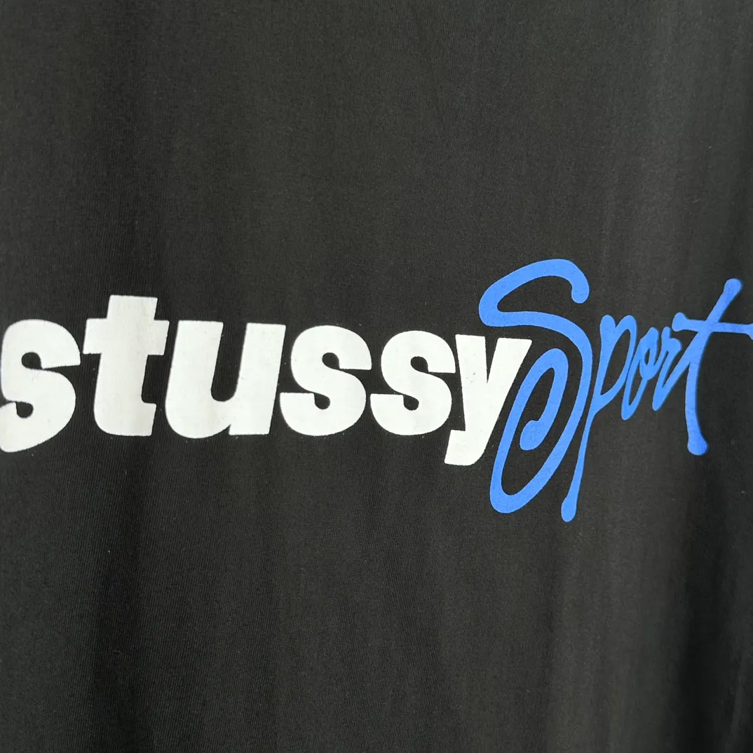 Stussy SS24 SPORT SCRIPT TEE logo letter print sports short-sleeved T-shirt, same style for men and women, black and white S- XL