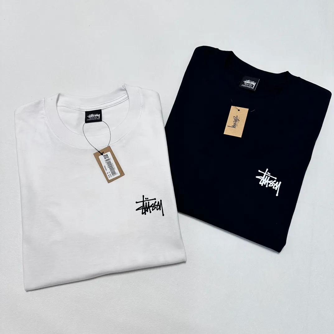 STUSSY SS24 SUNSET TEE Sunset Coconut Beach View T-shirt Black and White S-XL